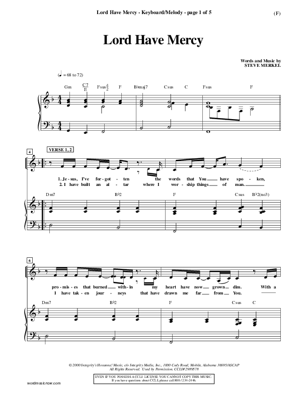 Lord Have Mercy Piano/Vocal (Steve Merkel)