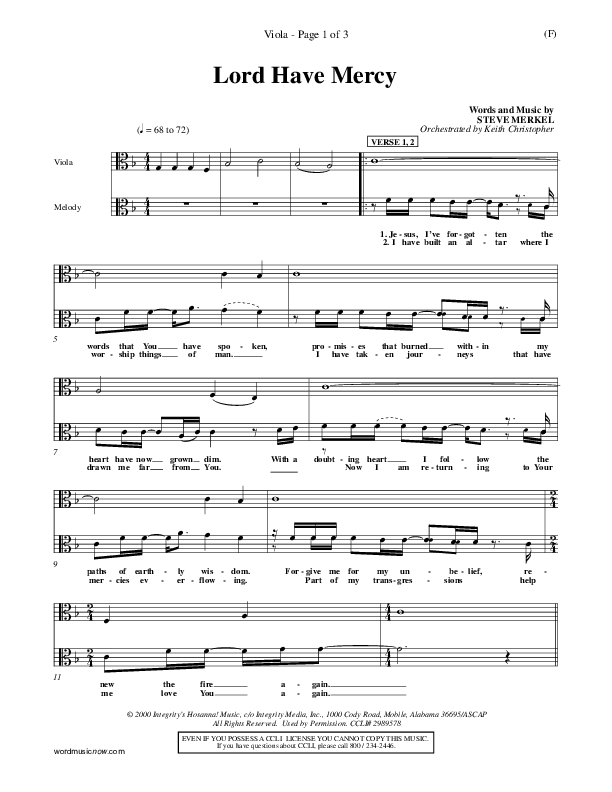 Lord Have Mercy Viola Sheet Music PDF (Steve Merkel) PraiseCharts