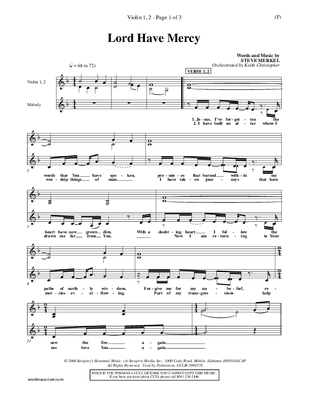 Lord Have Mercy Violin 1/2 (Steve Merkel)