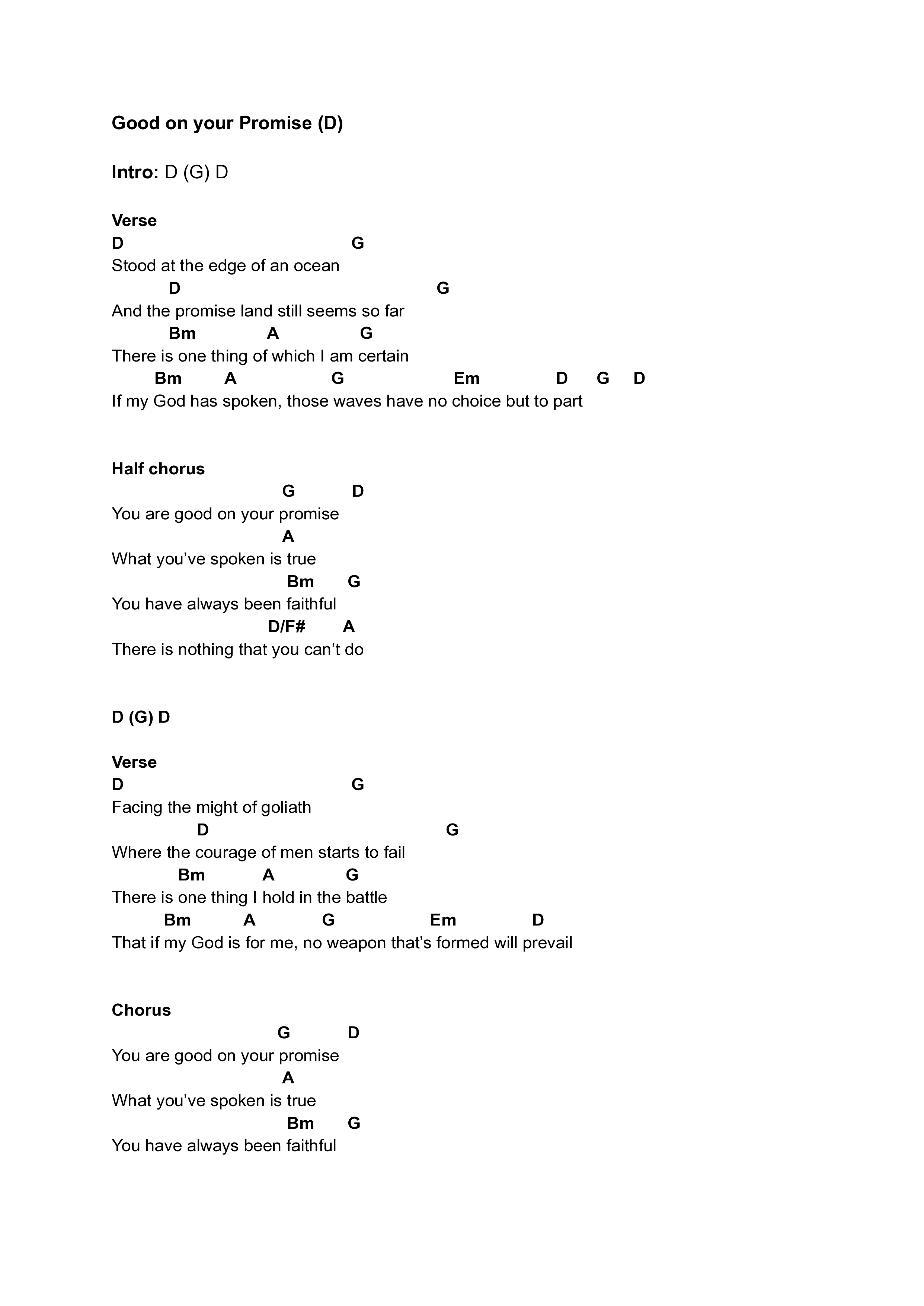 Good On Your Promise Chord Chart (Freedom Church)