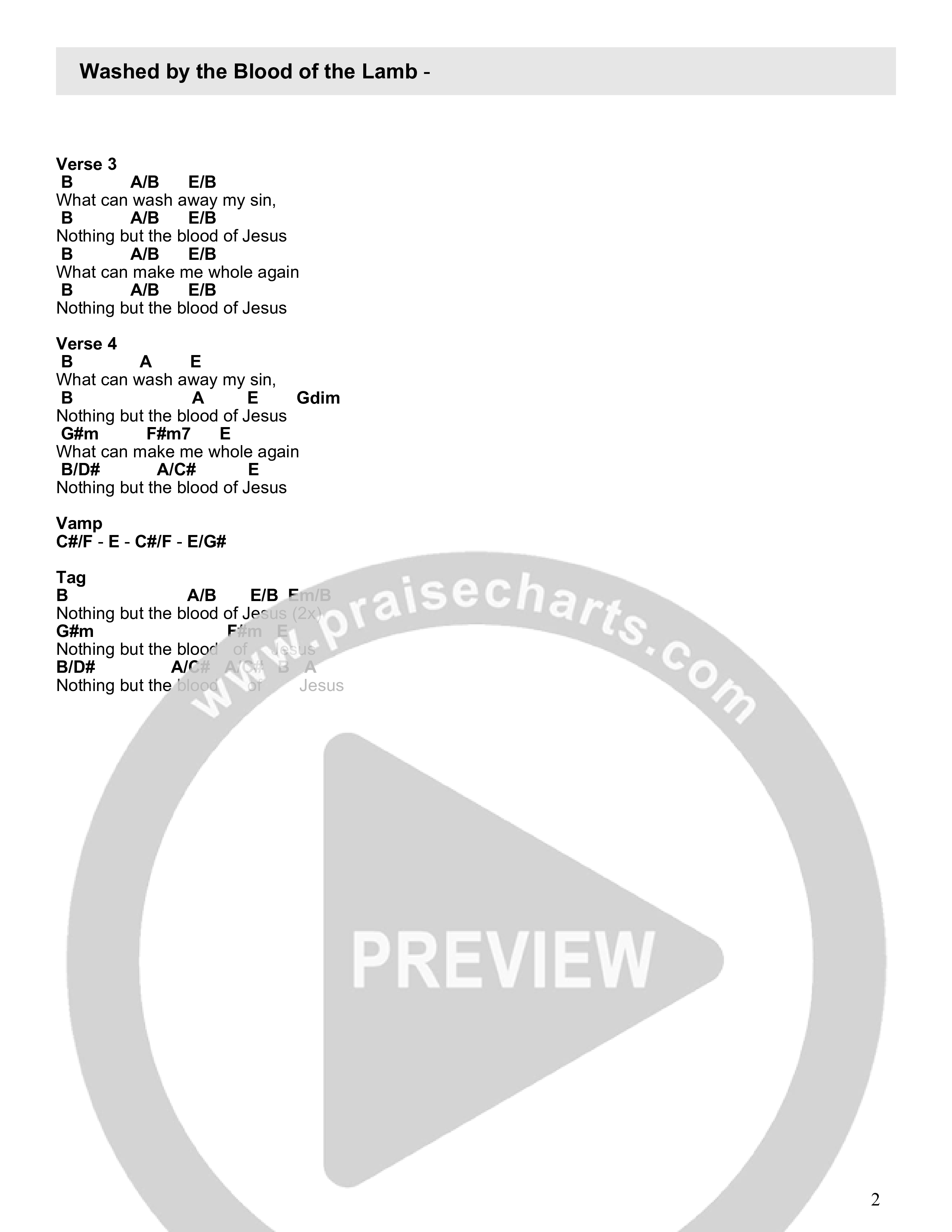 Washed By The Blood Of The Lamb Chord Chart (North Palm Worship)