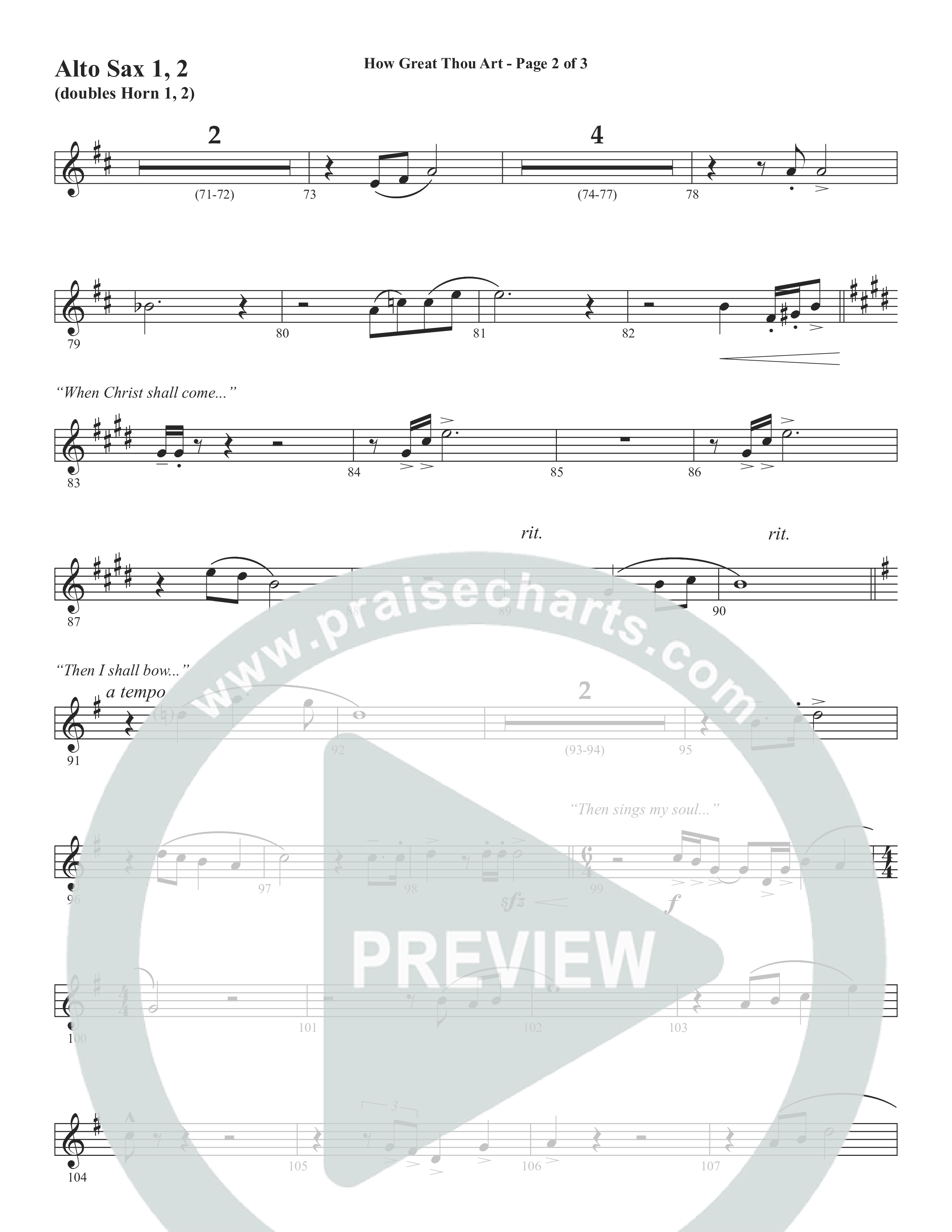 How Great Thou Art (Choral Anthem SATB) Alto Sax 1/2 (Word Music Choral / Arr. Tim Paul)
