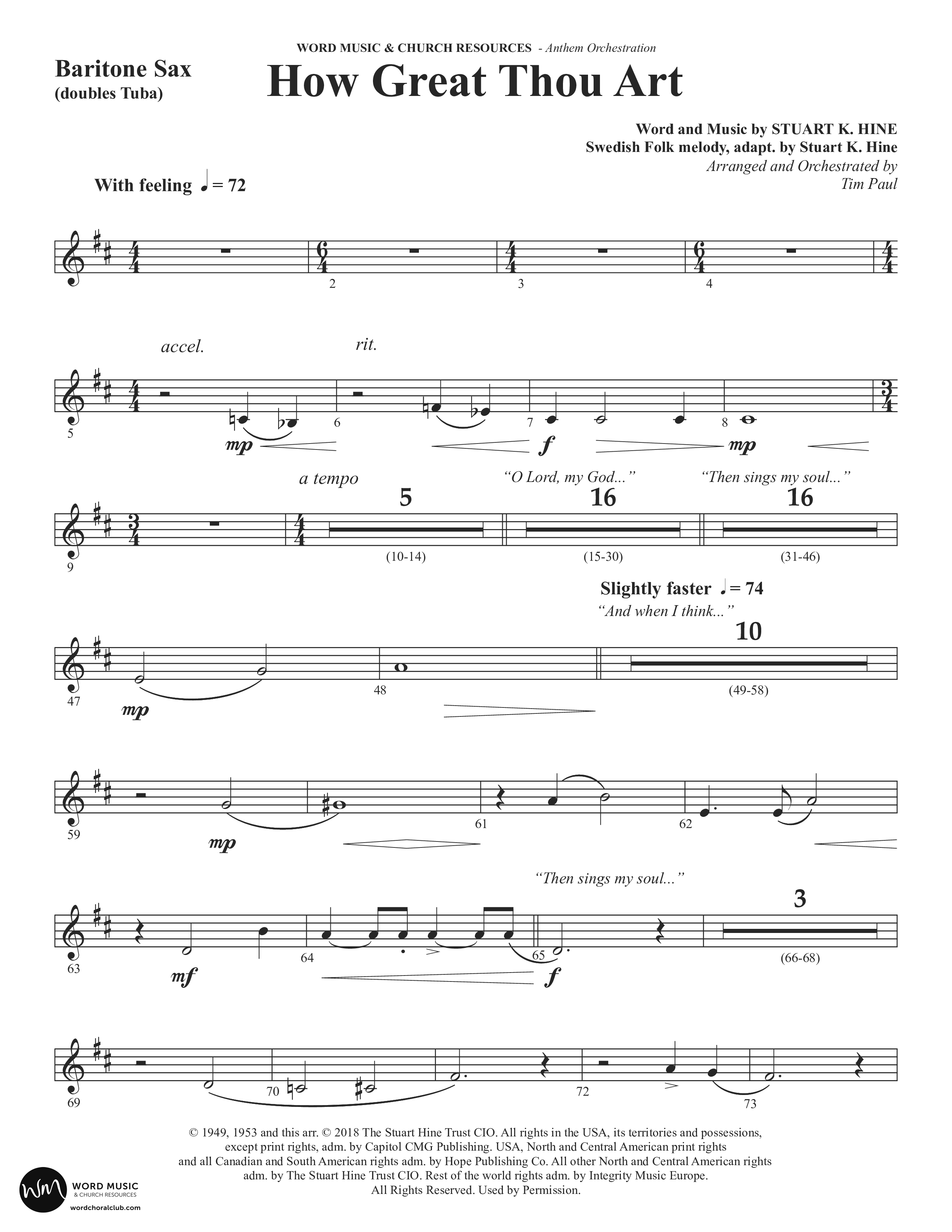 How Great Thou Art (Choral Anthem SATB) Bari Sax (Word Music Choral / Arr. Tim Paul)