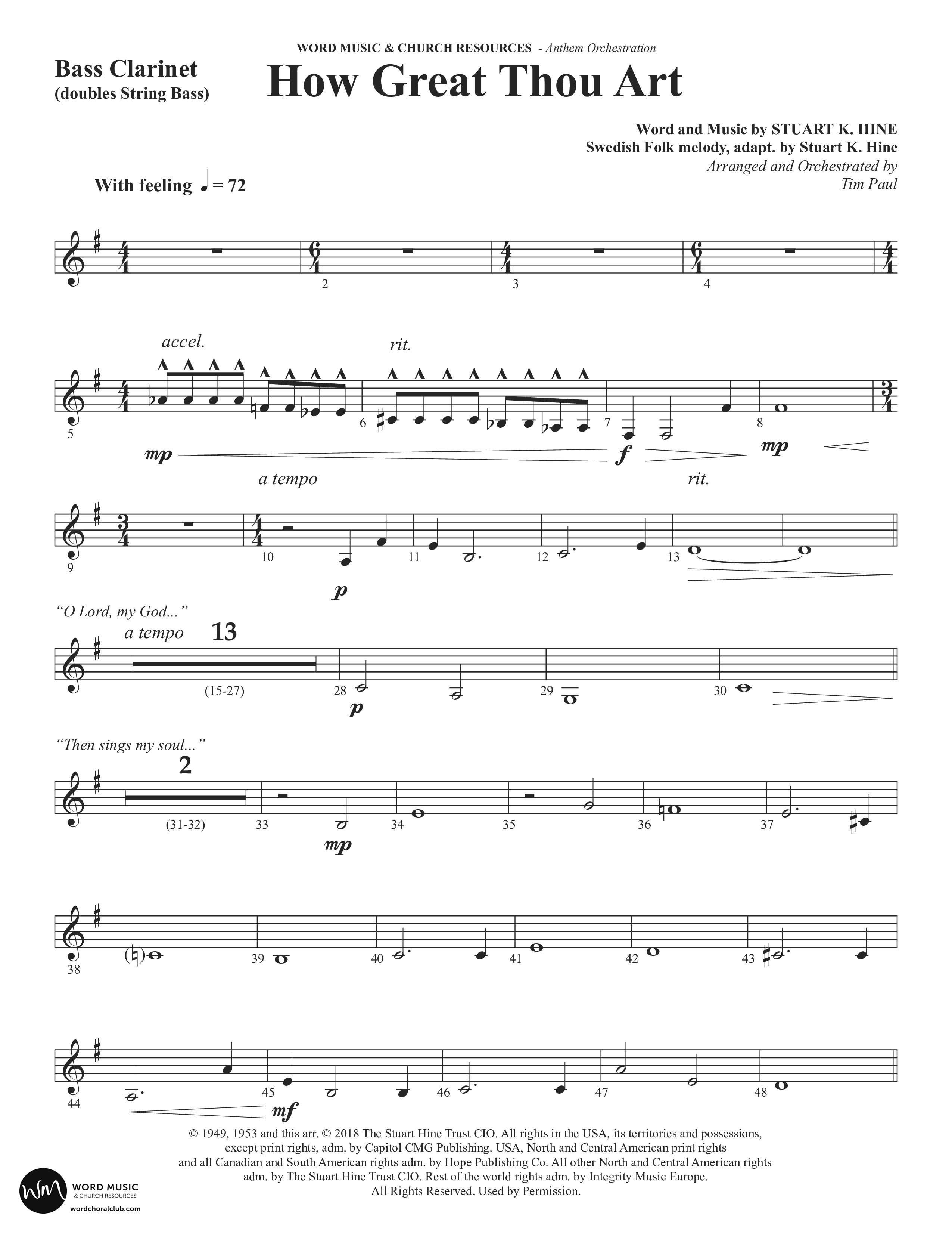 How Great Thou Art (Choral Anthem SATB) Bass Clarinet (Word Music Choral / Arr. Tim Paul)