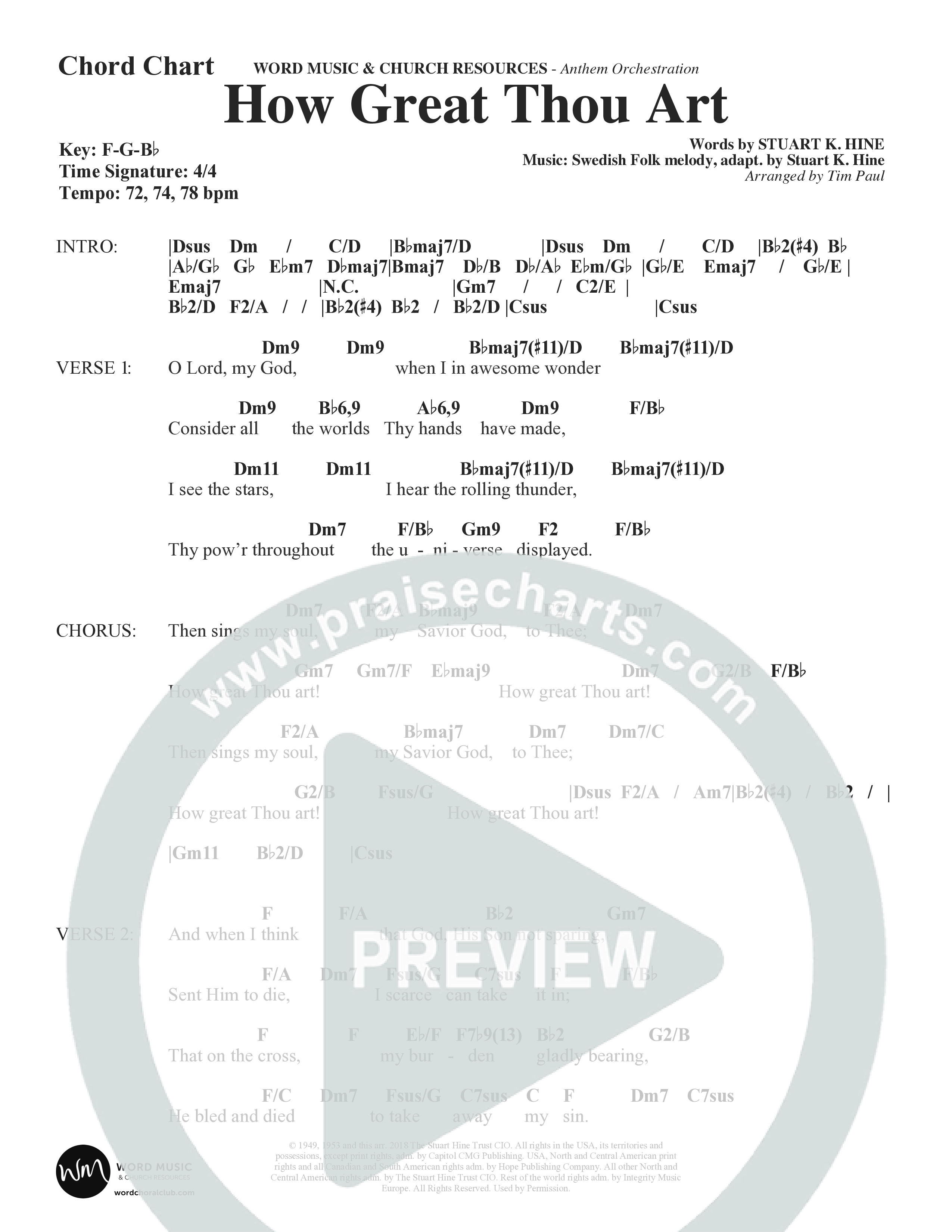 How Great Thou Art (Choral Anthem SATB) Chord Chart (Word Music Choral / Arr. Tim Paul)