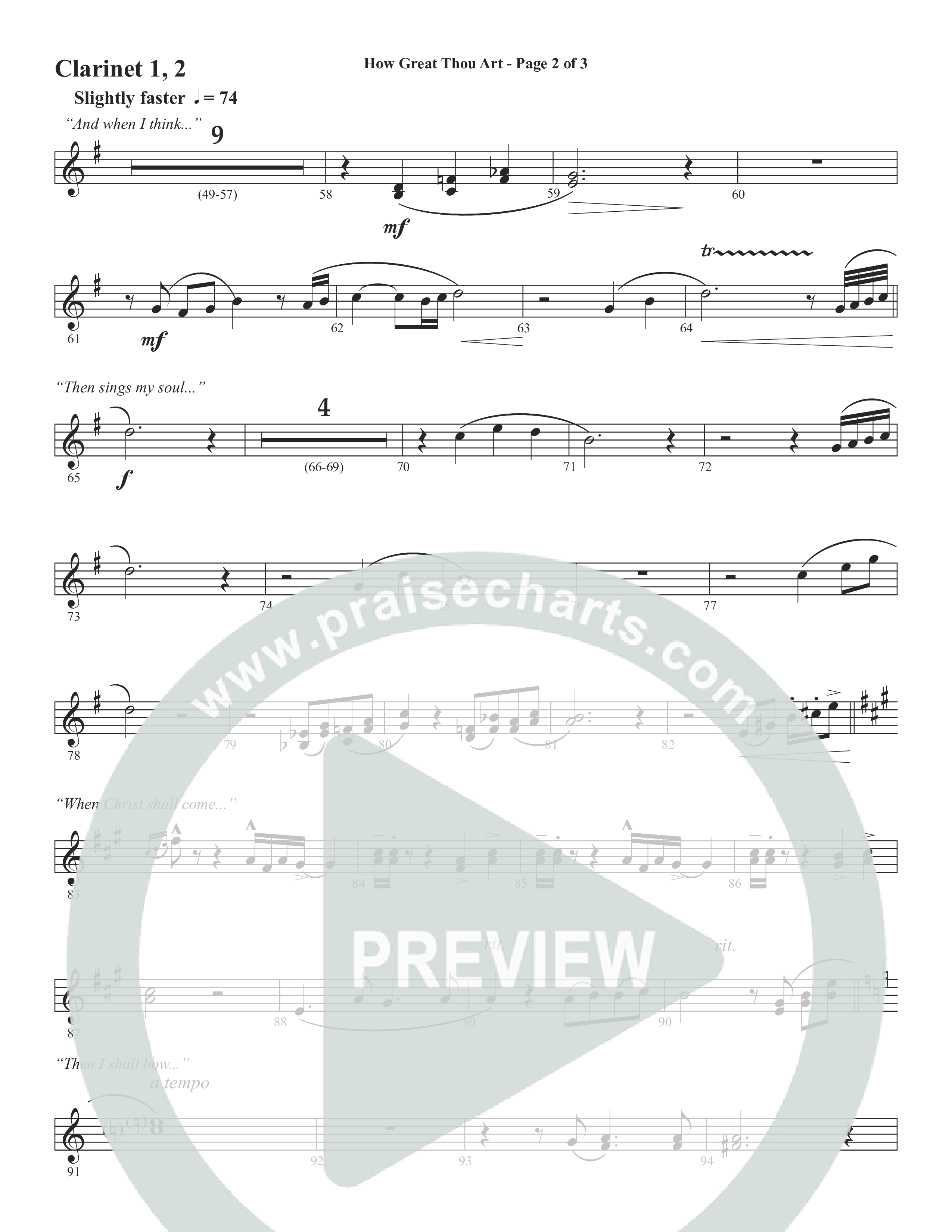 How Great Thou Art (Choral Anthem SATB) Clarinet 1/2 (Word Music Choral / Arr. Tim Paul)