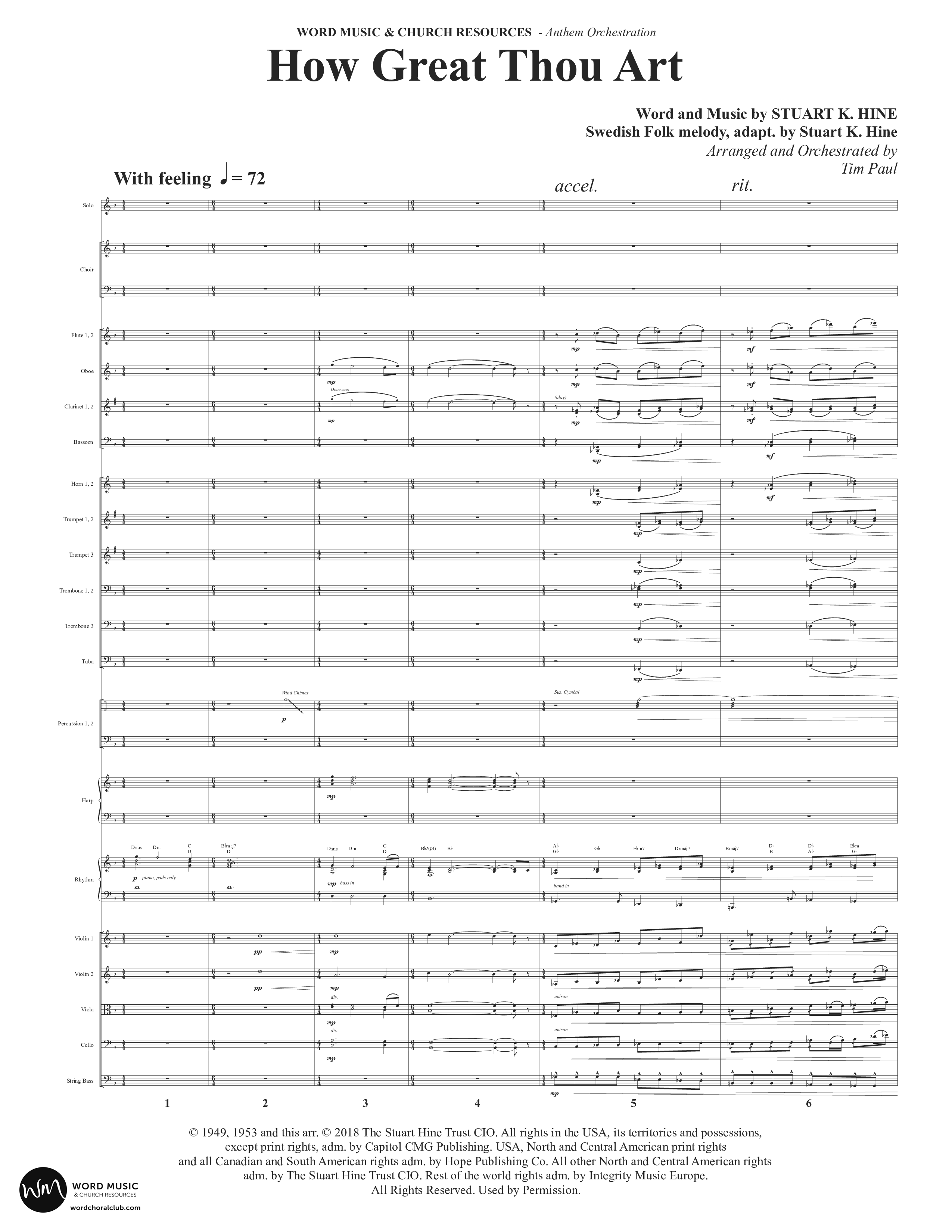 How Great Thou Art (Choral Anthem SATB) Orchestration (Word Music Choral / Arr. Tim Paul)