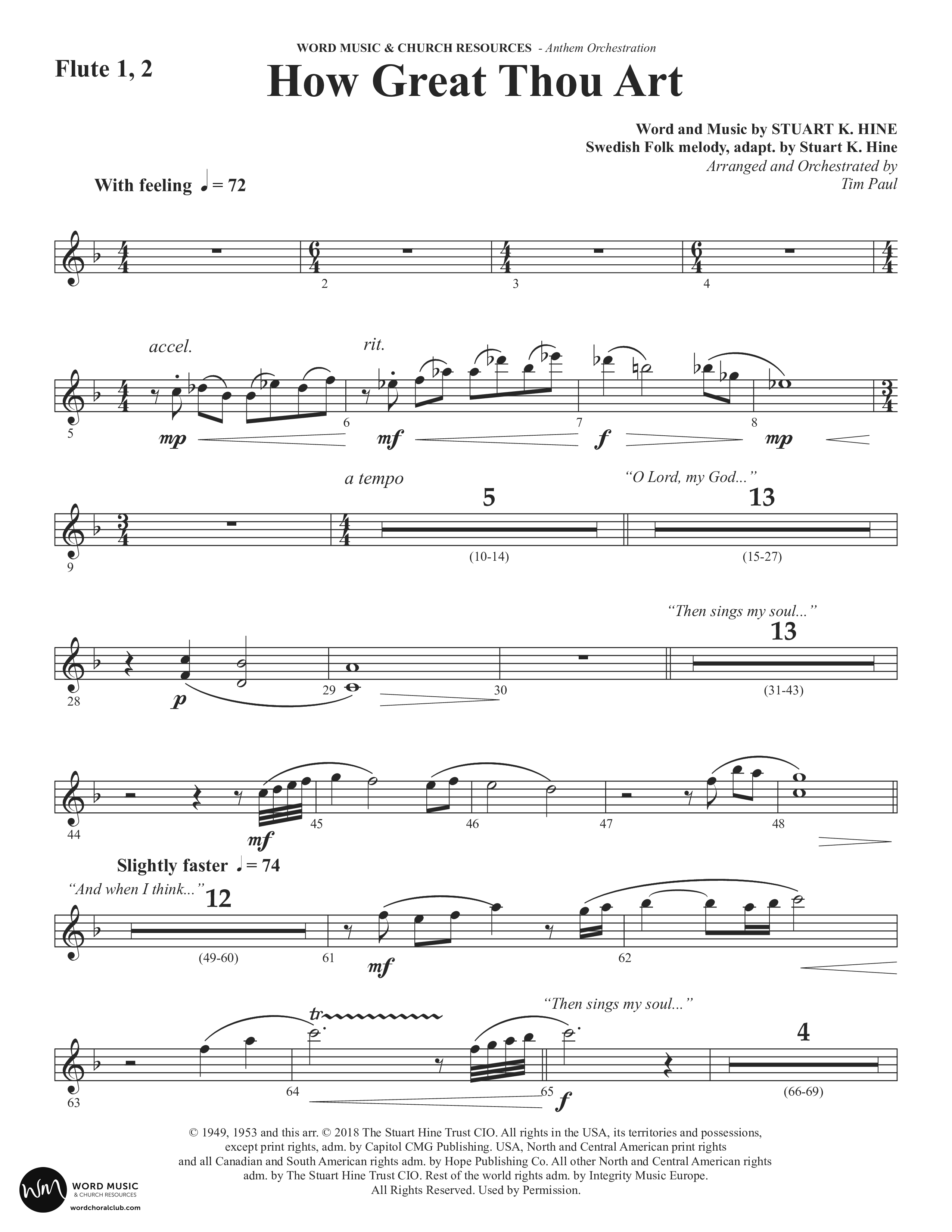 How Great Thou Art (Choral Anthem SATB) Flute 1/2 (Word Music Choral / Arr. Tim Paul)