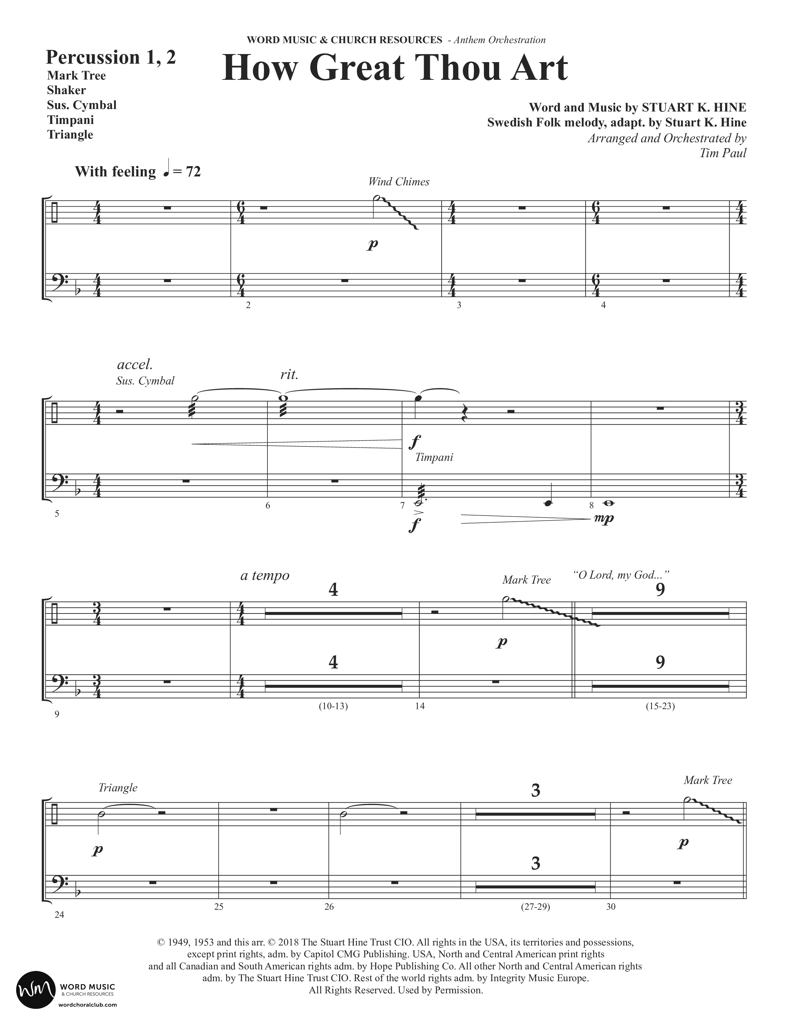 How Great Thou Art (Choral Anthem SATB) Percussion 1/2 (Word Music Choral / Arr. Tim Paul)
