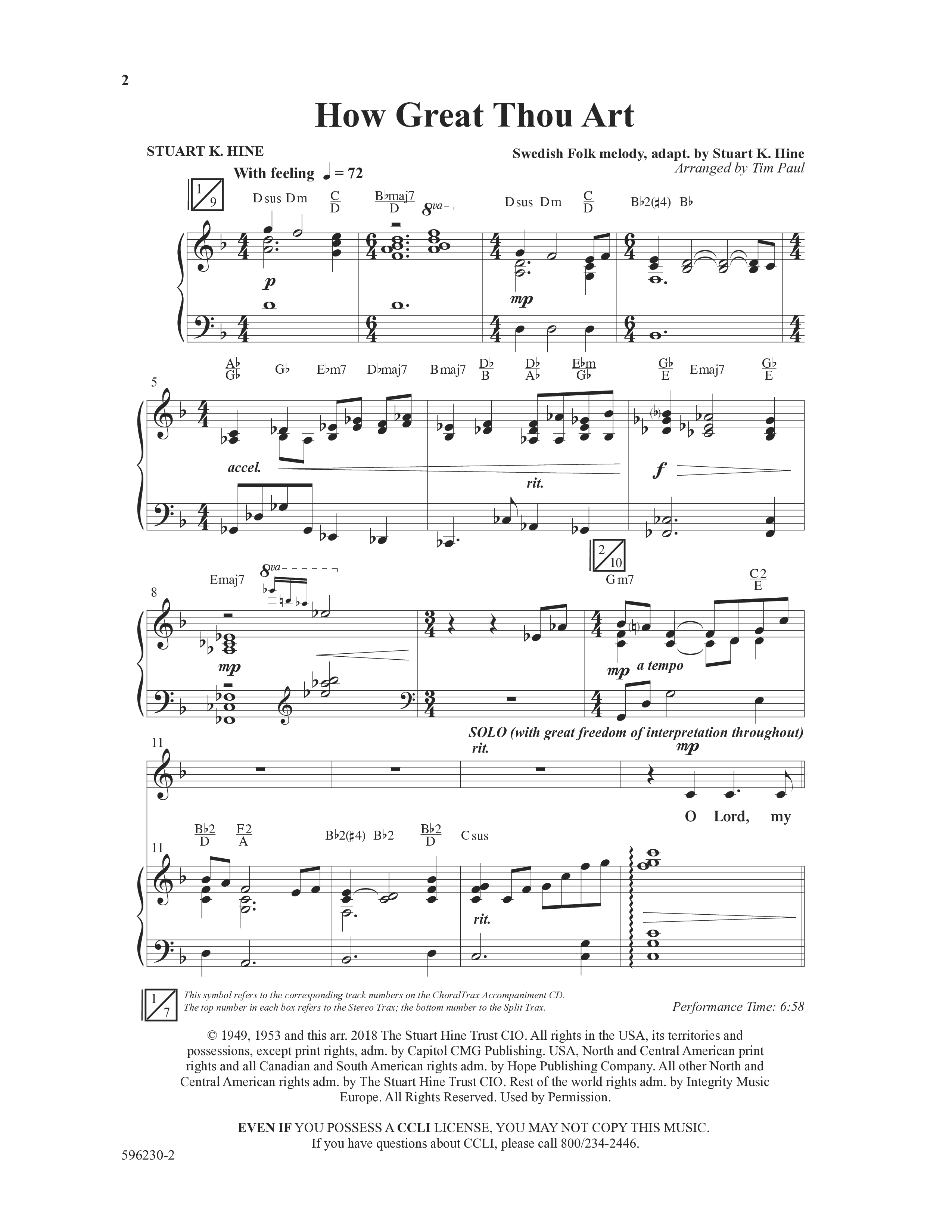 How Great Thou Art (Choral Anthem SATB) Anthem (SATB/Piano) (Word Music Choral / Arr. Tim Paul)