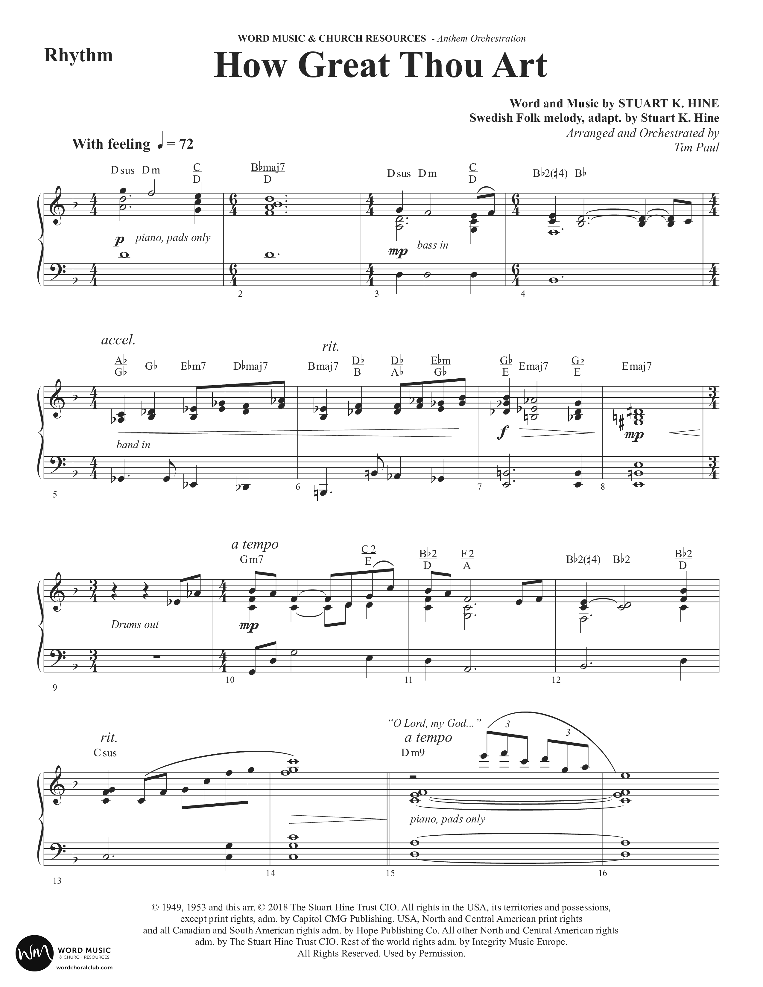 How Great Thou Art (Choral Anthem SATB) Rhythm Chart (Word Music Choral / Arr. Tim Paul)