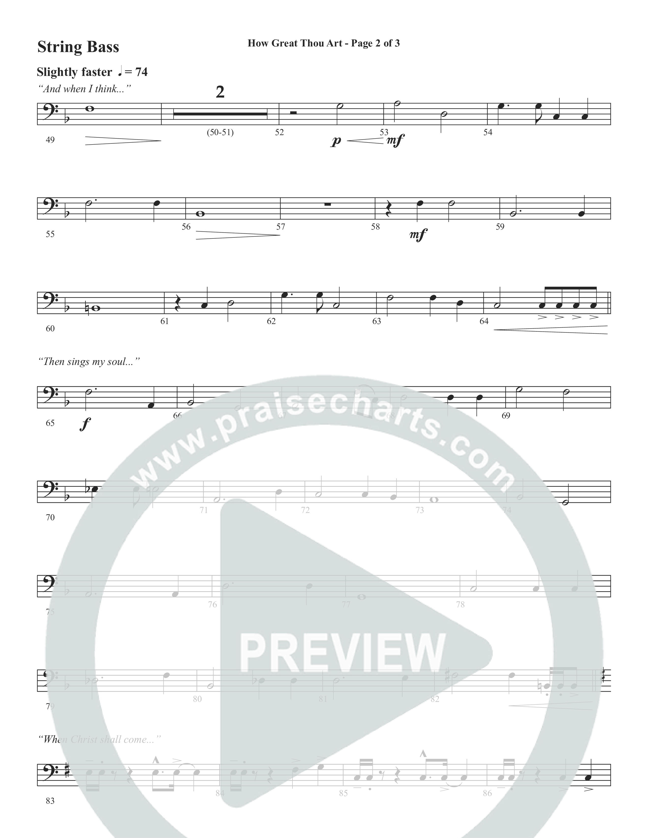 How Great Thou Art (Choral Anthem SATB) String Bass (Word Music Choral / Arr. Tim Paul)