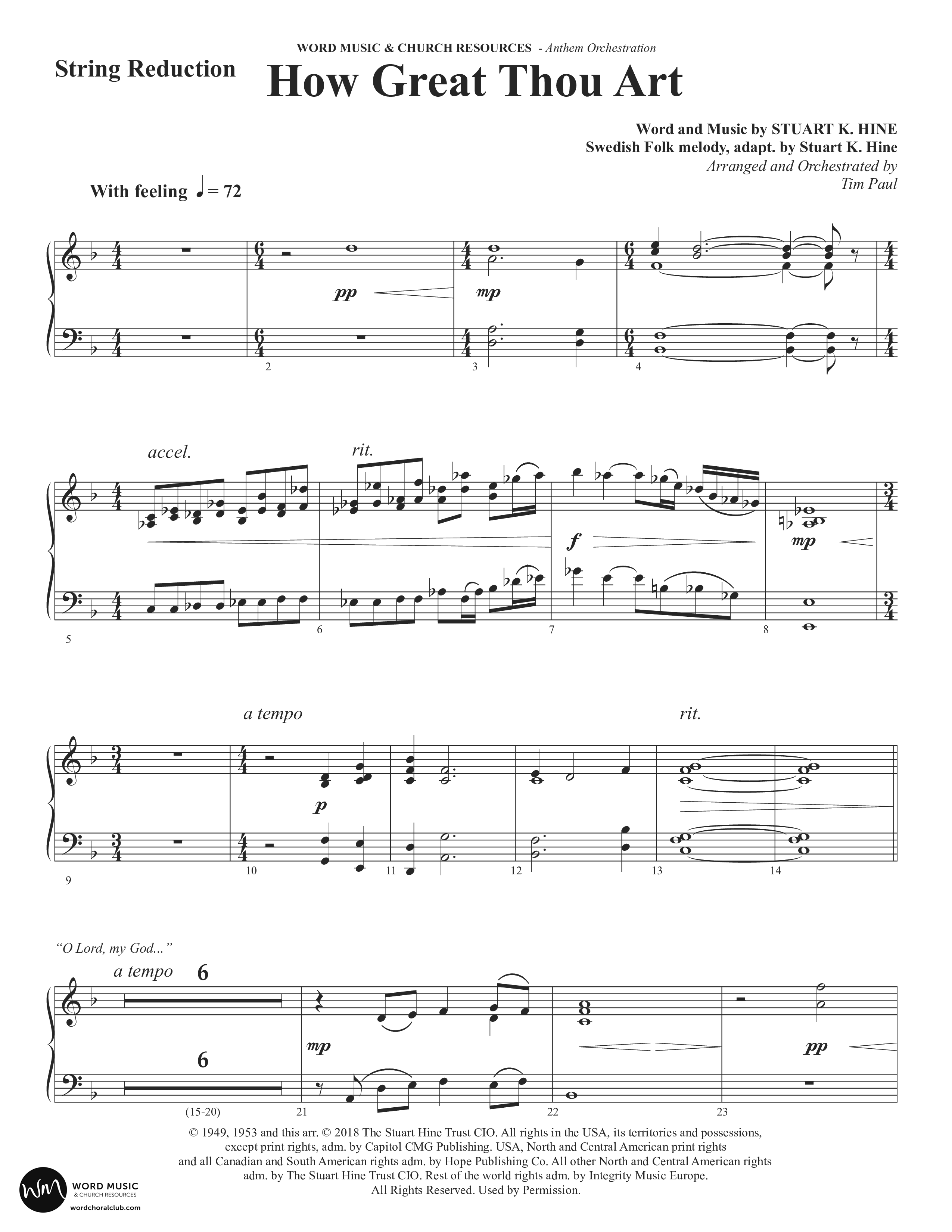 How Great Thou Art (Choral Anthem SATB) String Reduction (Word Music Choral / Arr. Tim Paul)