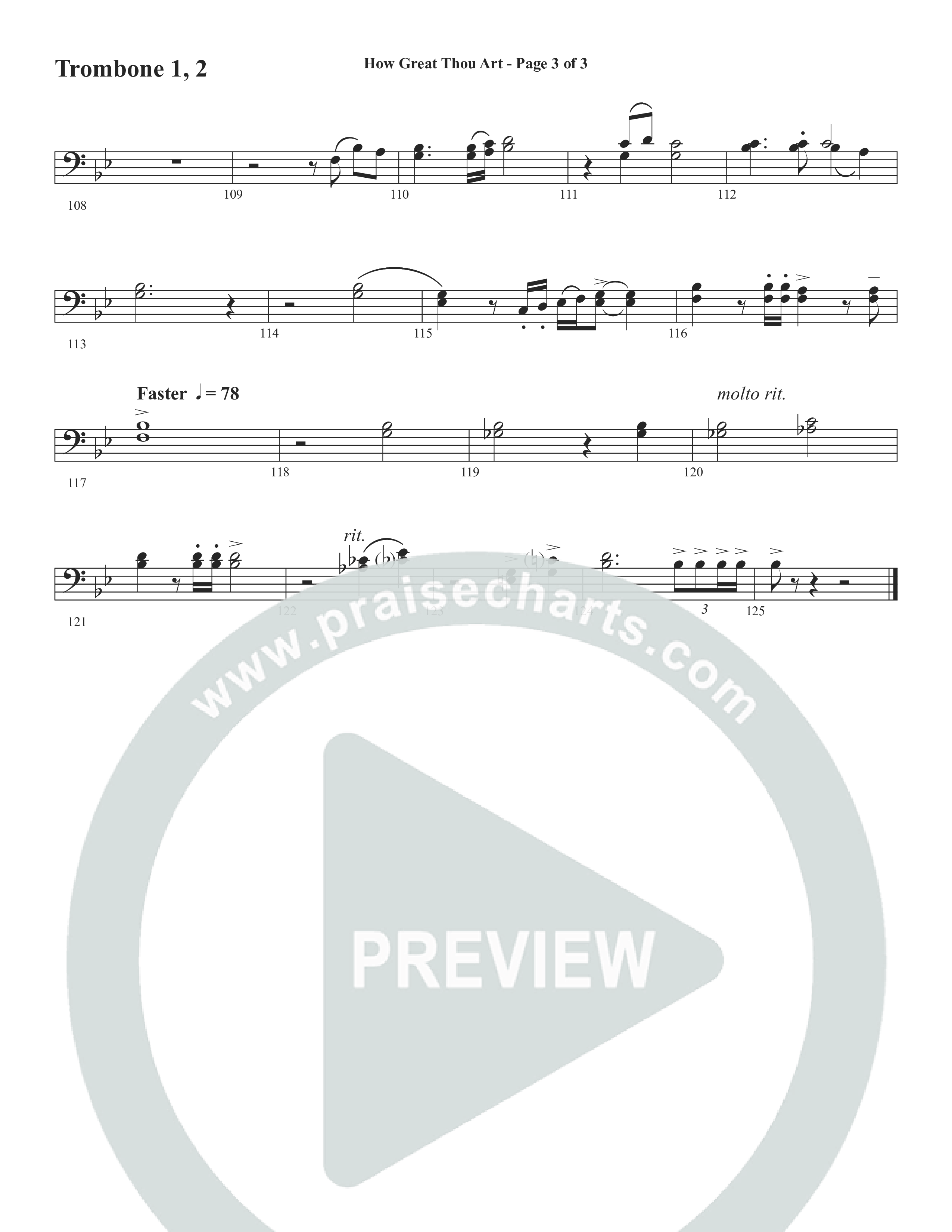 How Great Thou Art (Choral Anthem SATB) Trombone 1/2 (Word Music Choral / Arr. Tim Paul)