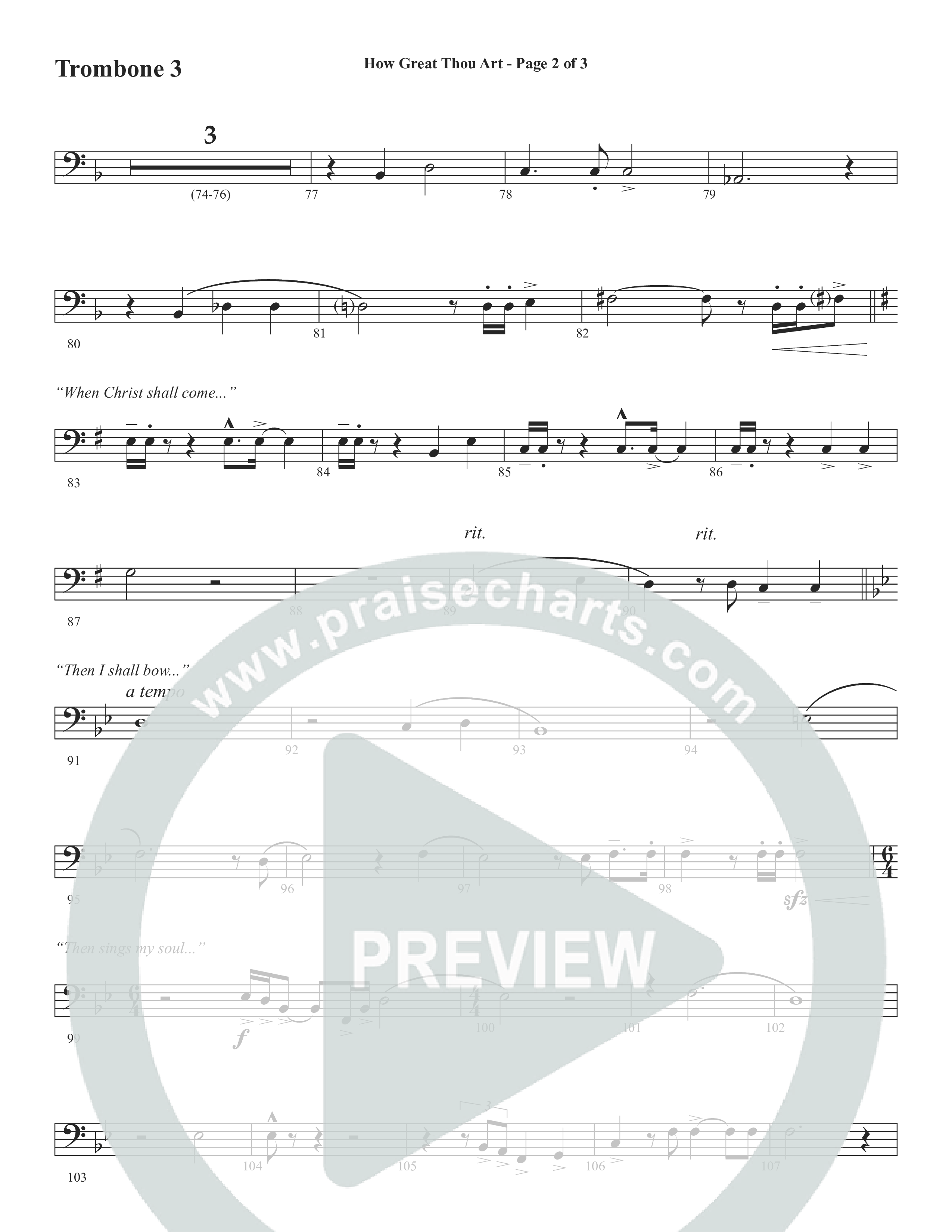 How Great Thou Art (Choral Anthem SATB) Trombone 3 (Word Music Choral / Arr. Tim Paul)
