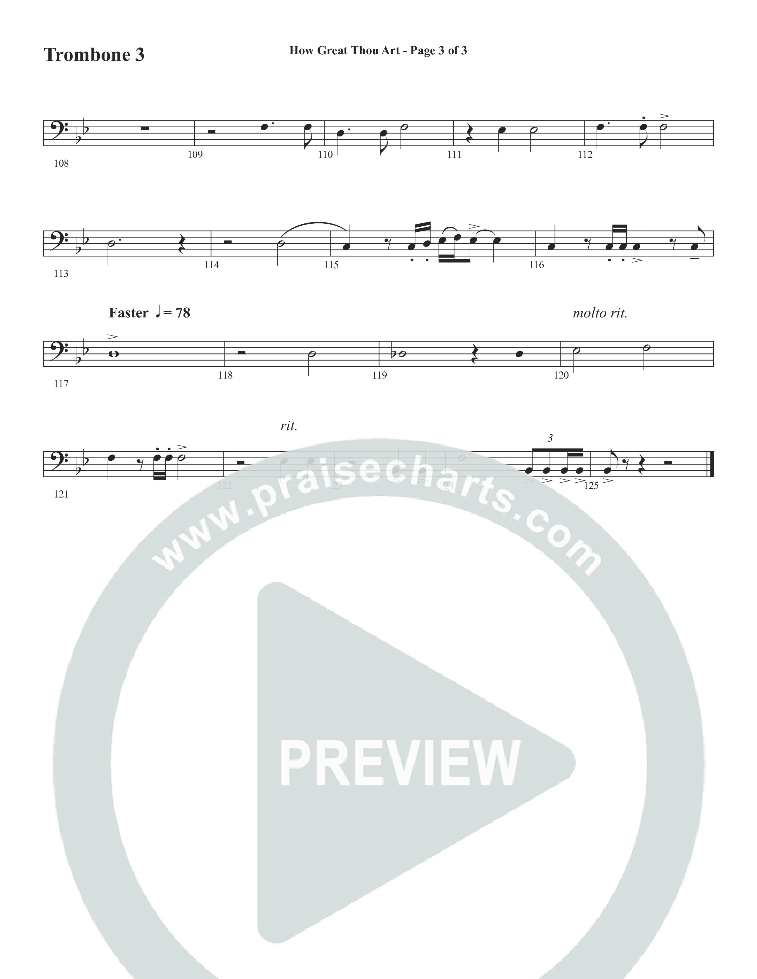 How Great Thou Art (Choral Anthem SATB) Trombone 3 (Word Music Choral / Arr. Tim Paul)
