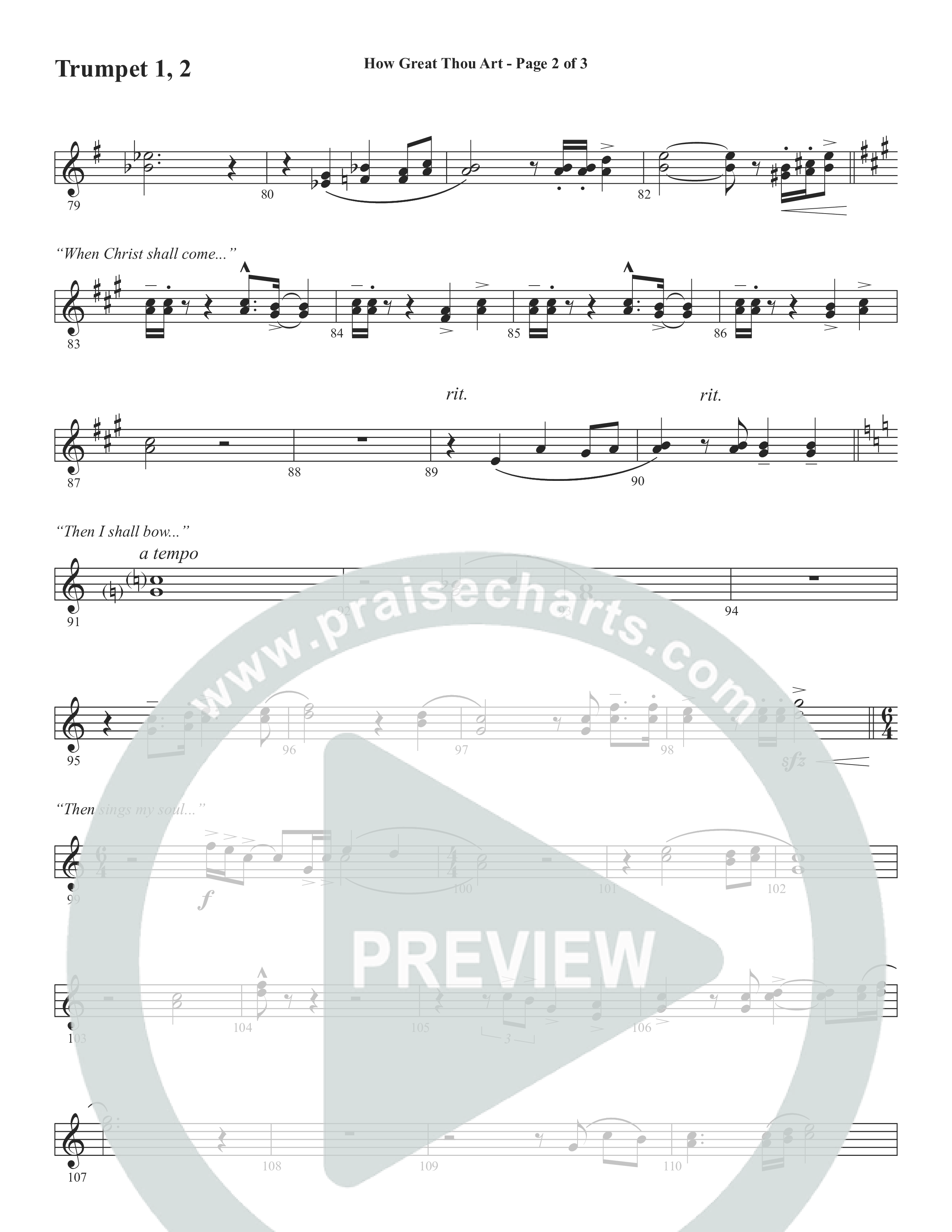 How Great Thou Art (Choral Anthem SATB) Trumpet 1,2 (Word Music Choral / Arr. Tim Paul)