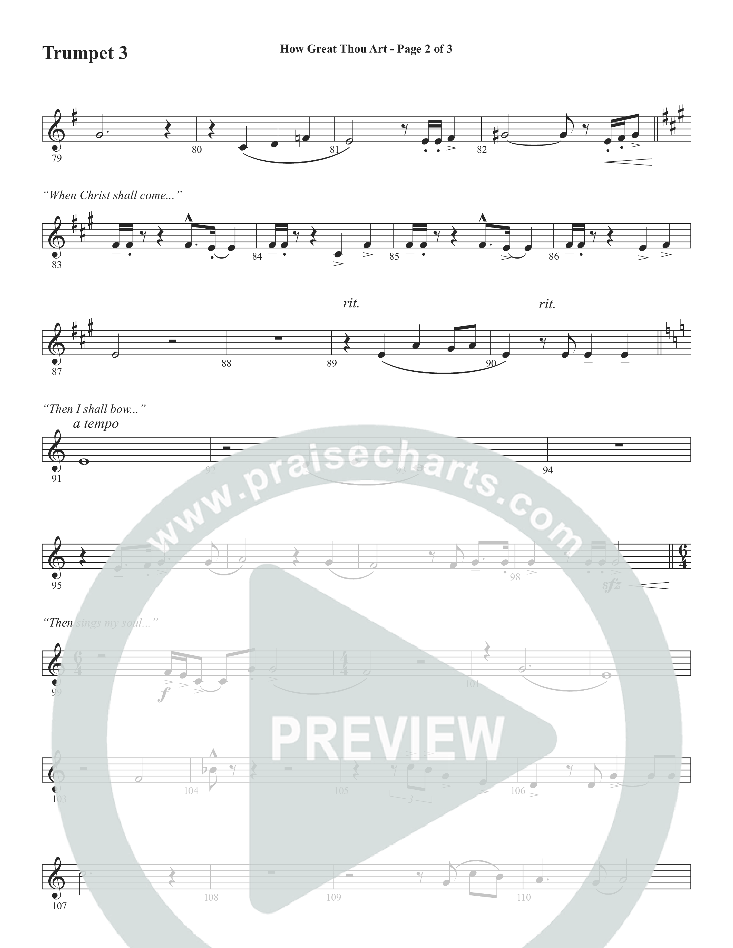 How Great Thou Art (Choral Anthem SATB) Trumpet 3 (Word Music Choral / Arr. Tim Paul)