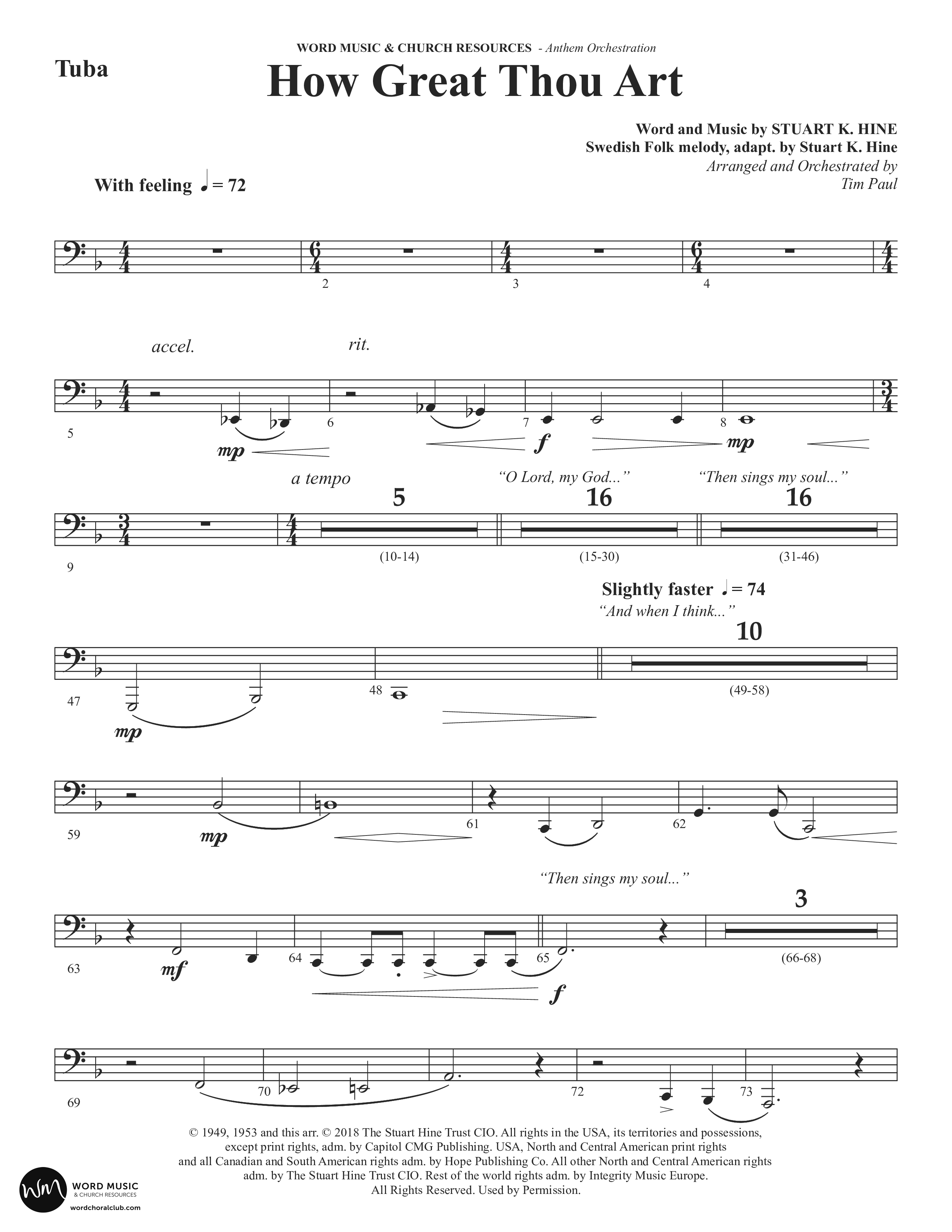 How Great Thou Art (Choral Anthem SATB) Tuba (Word Music Choral / Arr. Tim Paul)