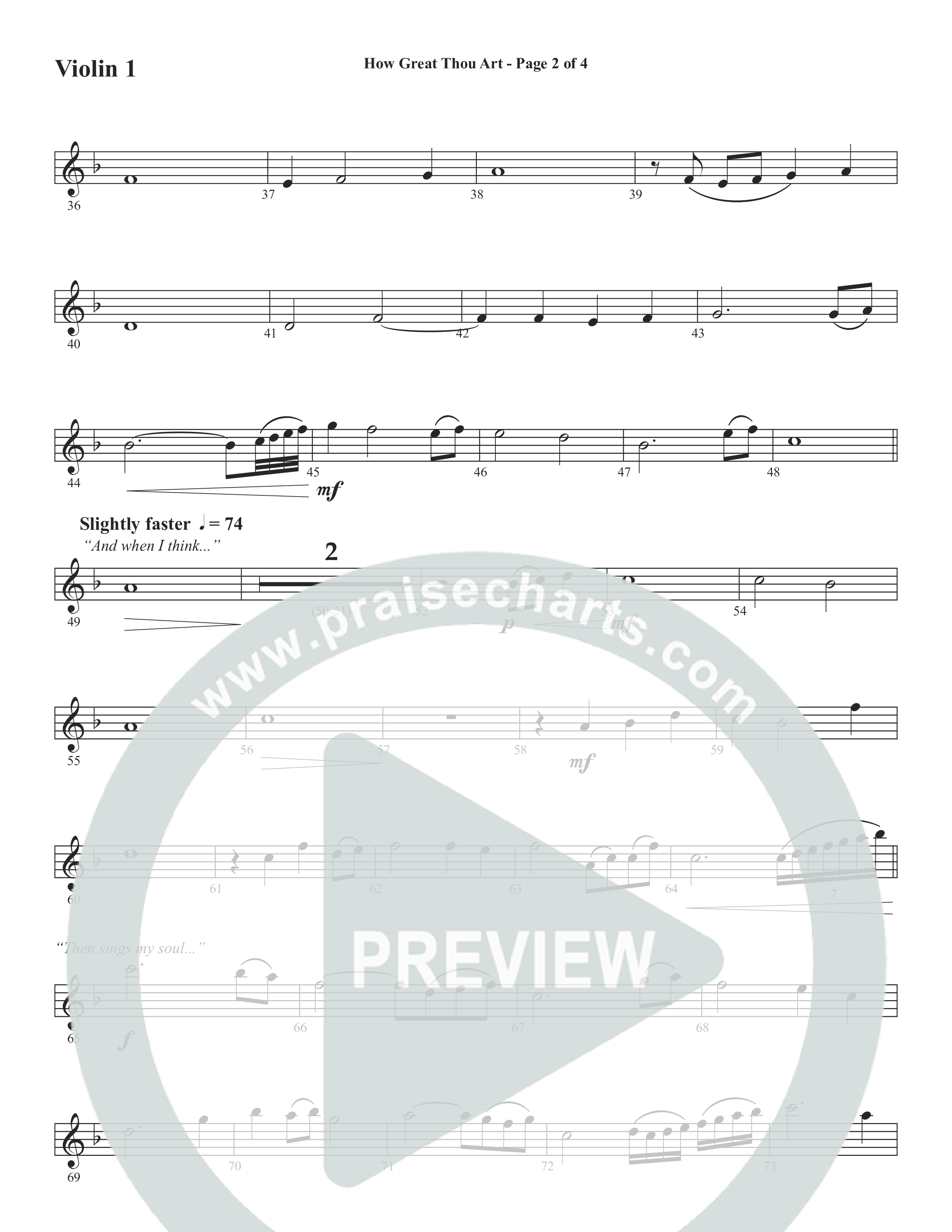 How Great Thou Art (Choral Anthem SATB) Violin 1/2 (Word Music Choral / Arr. Tim Paul)