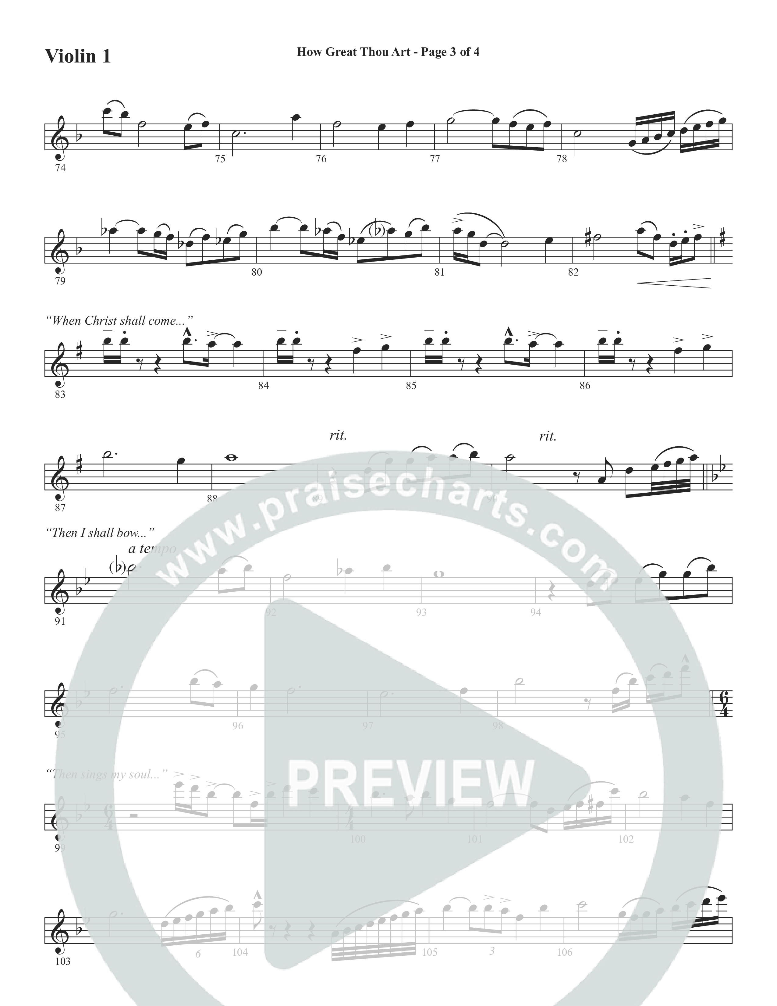 How Great Thou Art (Choral Anthem SATB) Violin 1/2 (Word Music Choral / Arr. Tim Paul)
