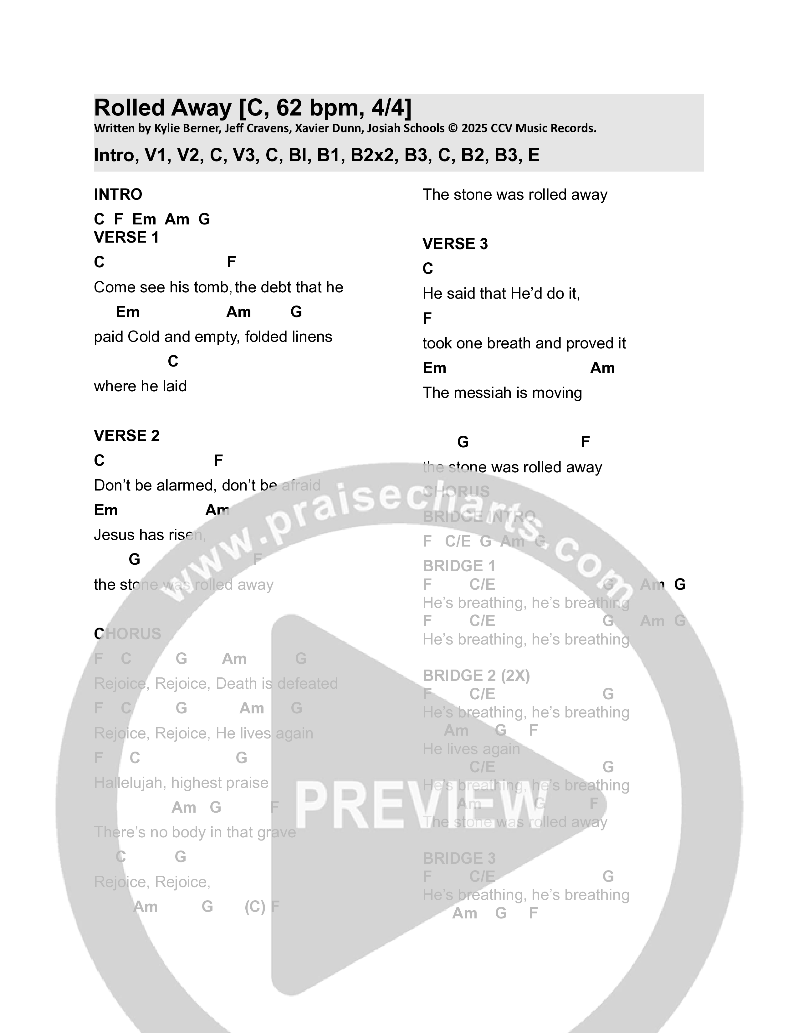 Rolled Away (Sunday Edit) Chord Chart (CCV Music)