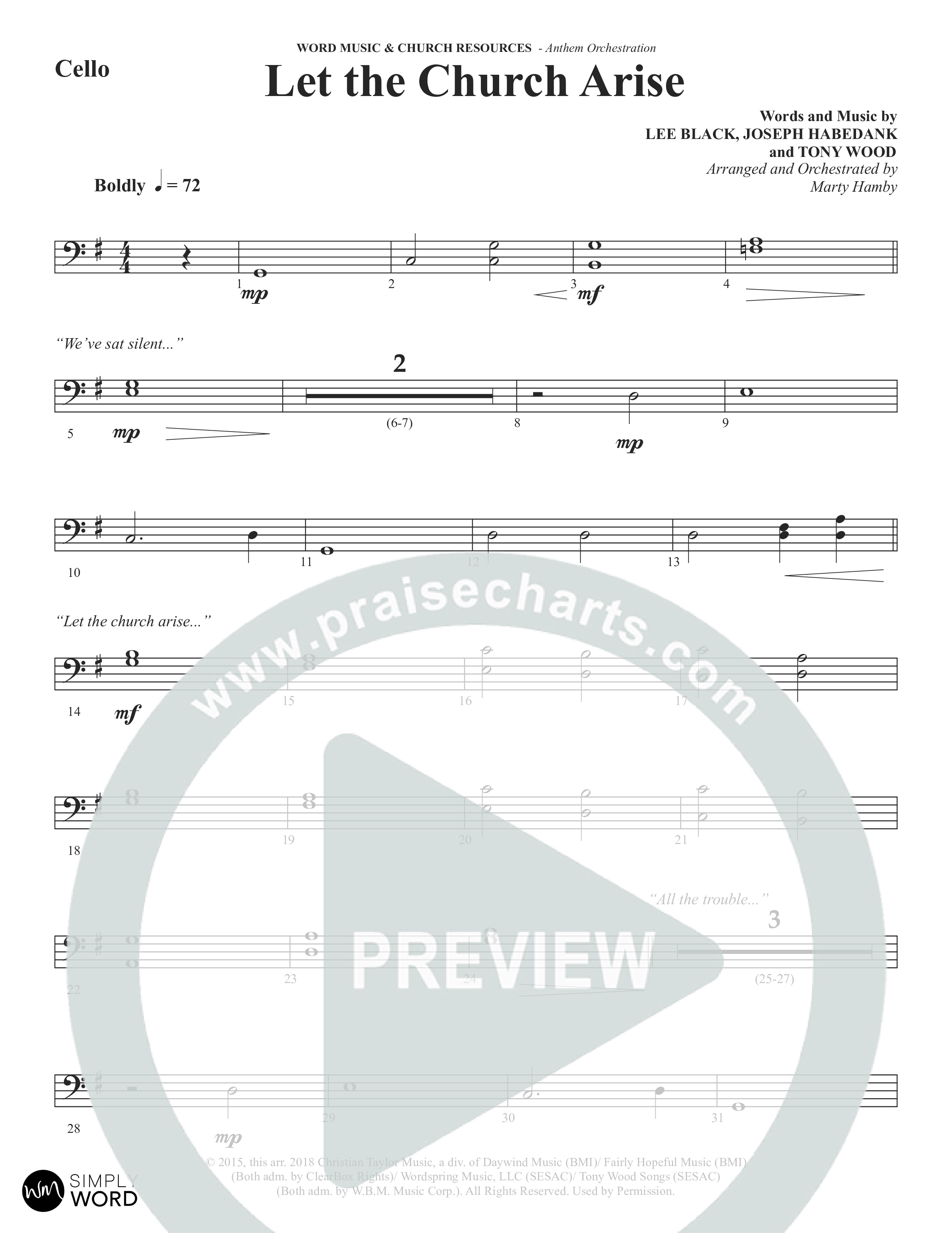Let The Church Arise (Choral Anthem SATB) Cello (Word Music Choral / Arr. Marty Hamby)