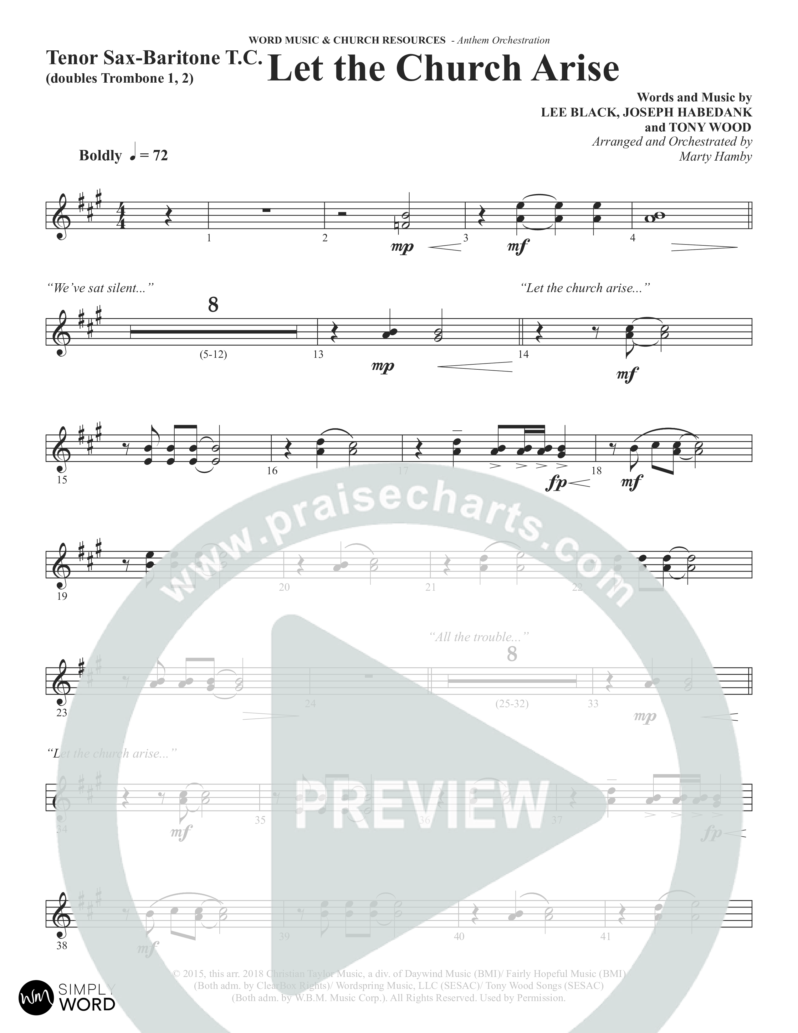 Let The Church Arise (Choral Anthem SATB) Tenor Sax/Baritone T.C. (Word Music Choral / Arr. Marty Hamby)