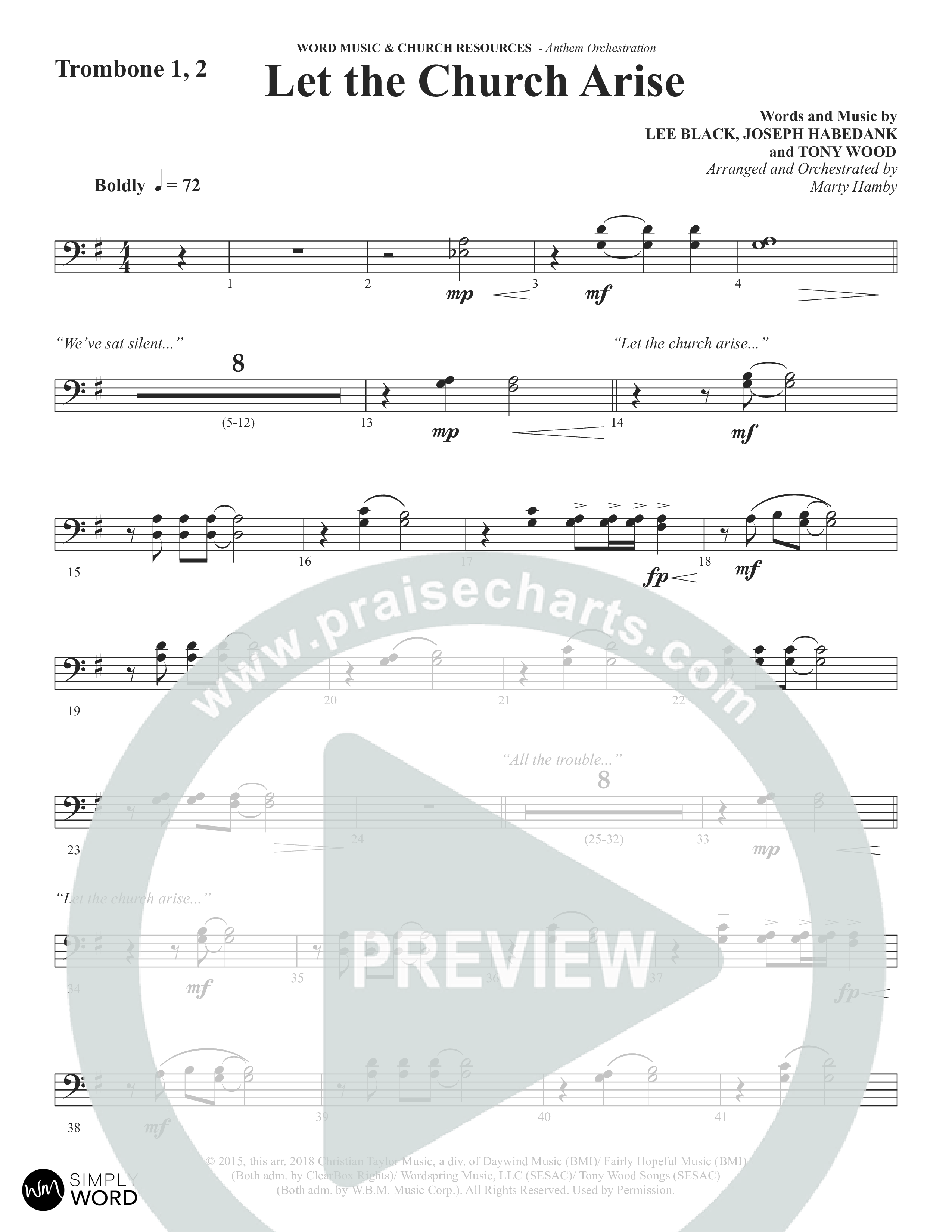 Let The Church Arise (Choral Anthem SATB) Trombone 1/2 (Word Music Choral / Arr. Marty Hamby)