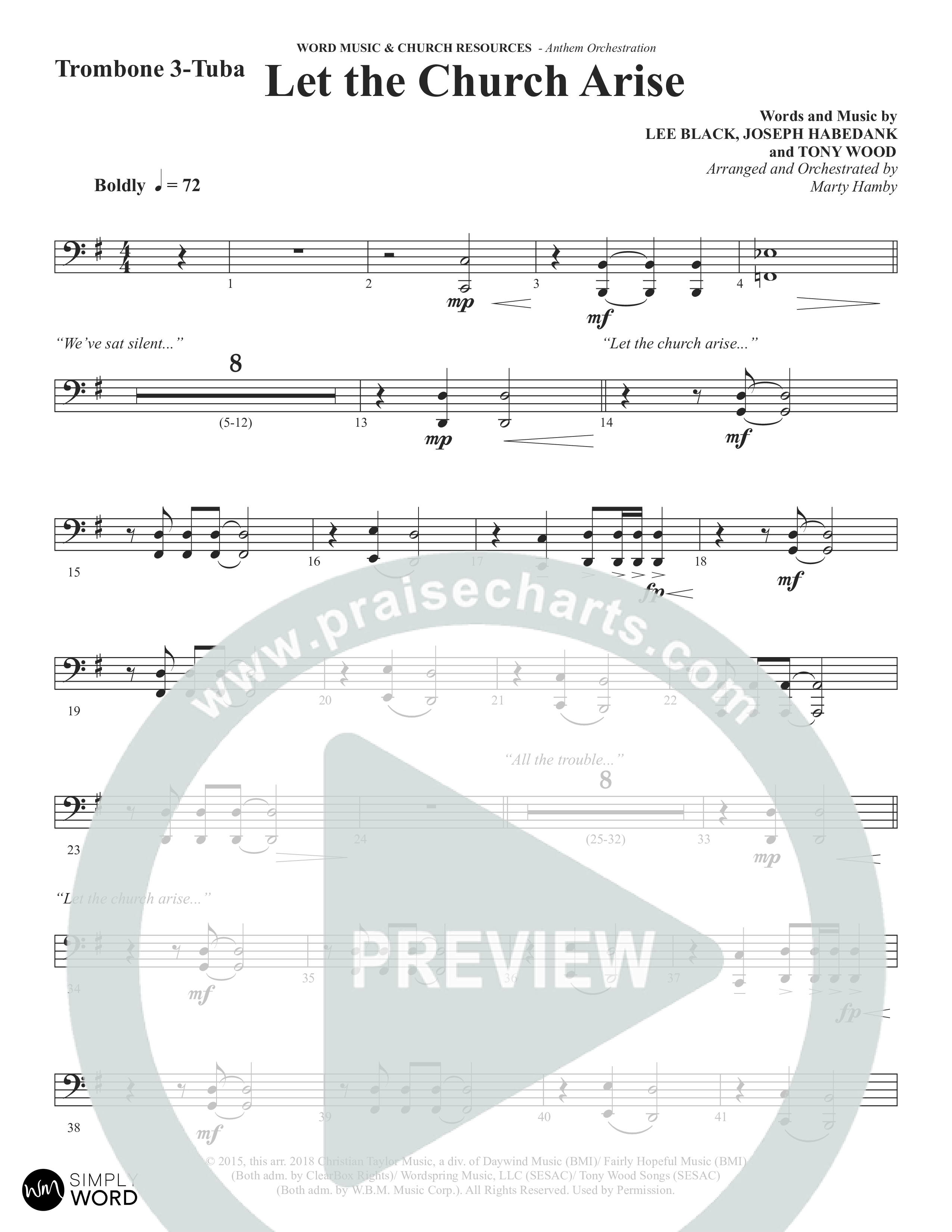 Let The Church Arise (Choral Anthem SATB) Trombone 3/Tuba (Word Music Choral / Arr. Marty Hamby)