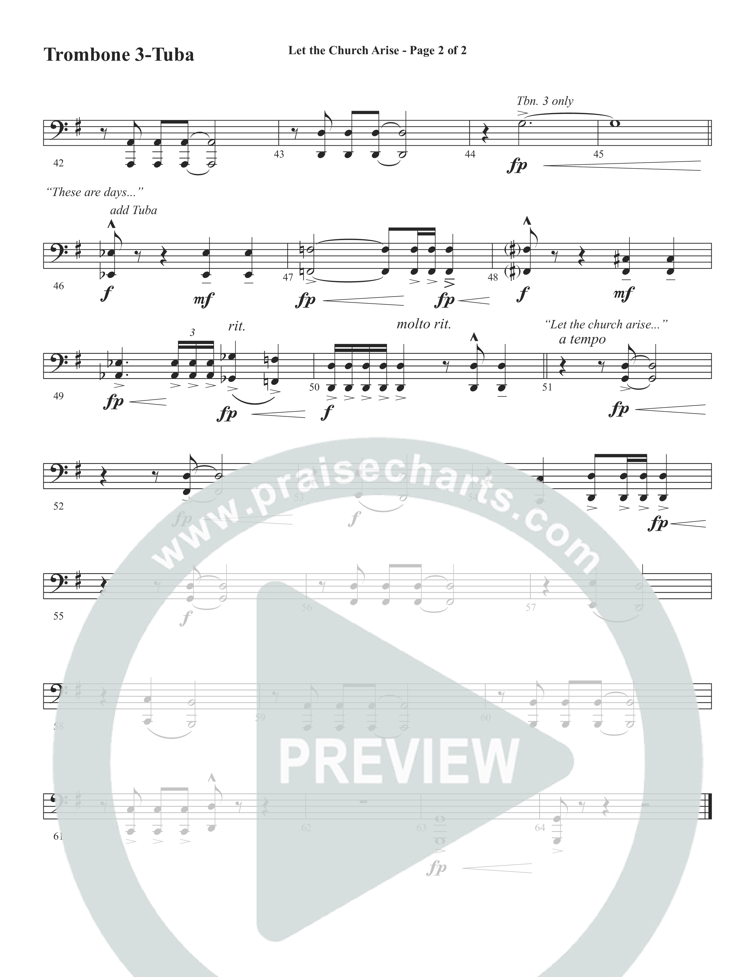 Let The Church Arise (Choral Anthem SATB) Trombone 3/Tuba (Word Music Choral / Arr. Marty Hamby)