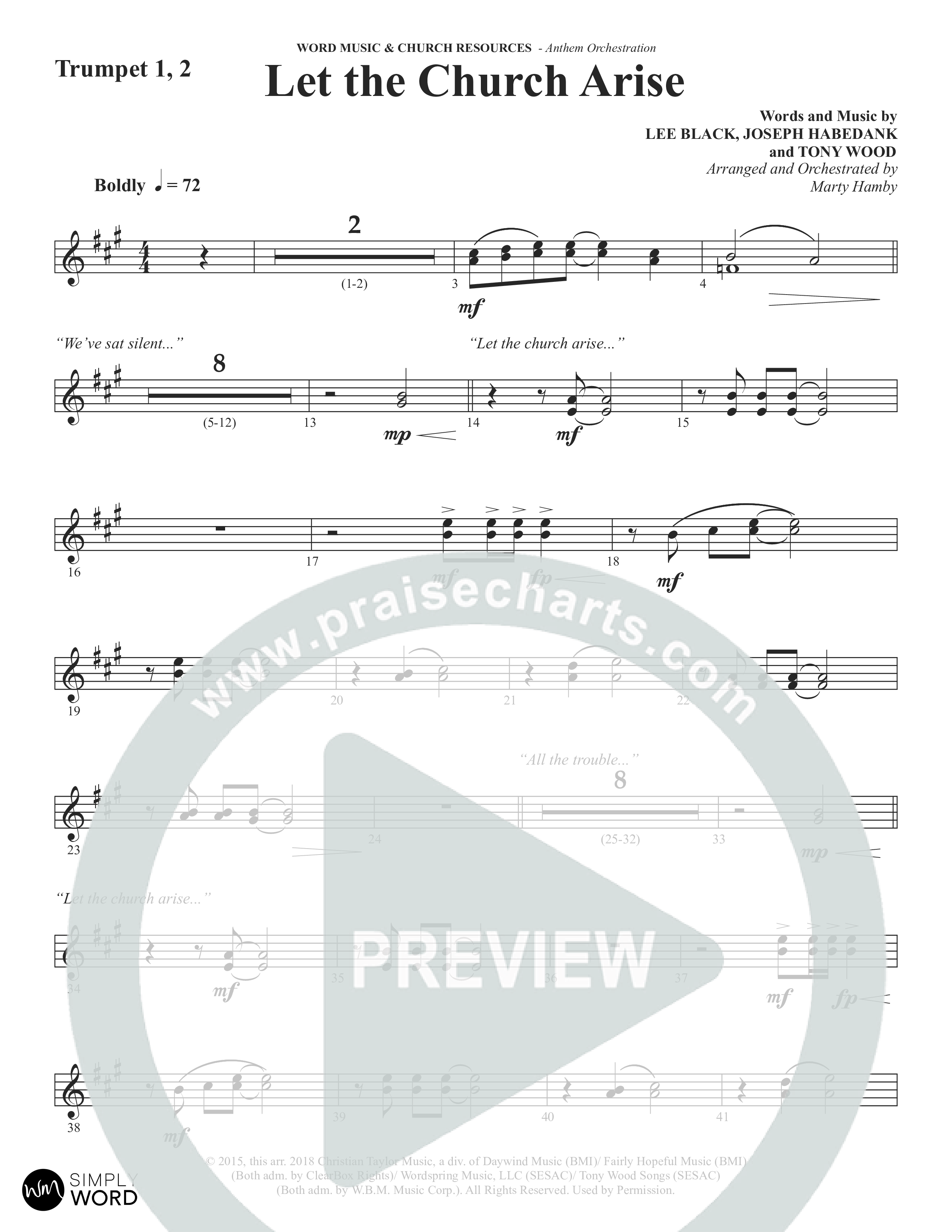 Let The Church Arise (Choral Anthem SATB) Trumpet 1,2 (Word Music Choral / Arr. Marty Hamby)