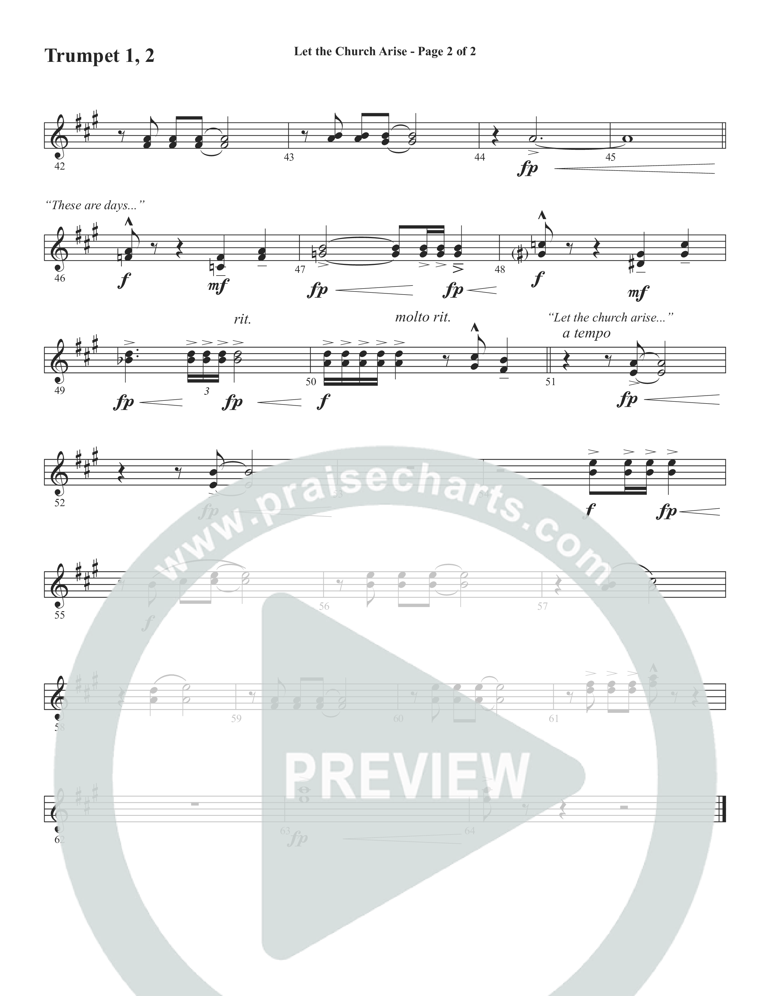 Let The Church Arise (Choral Anthem SATB) Trumpet 1,2 (Word Music Choral / Arr. Marty Hamby)