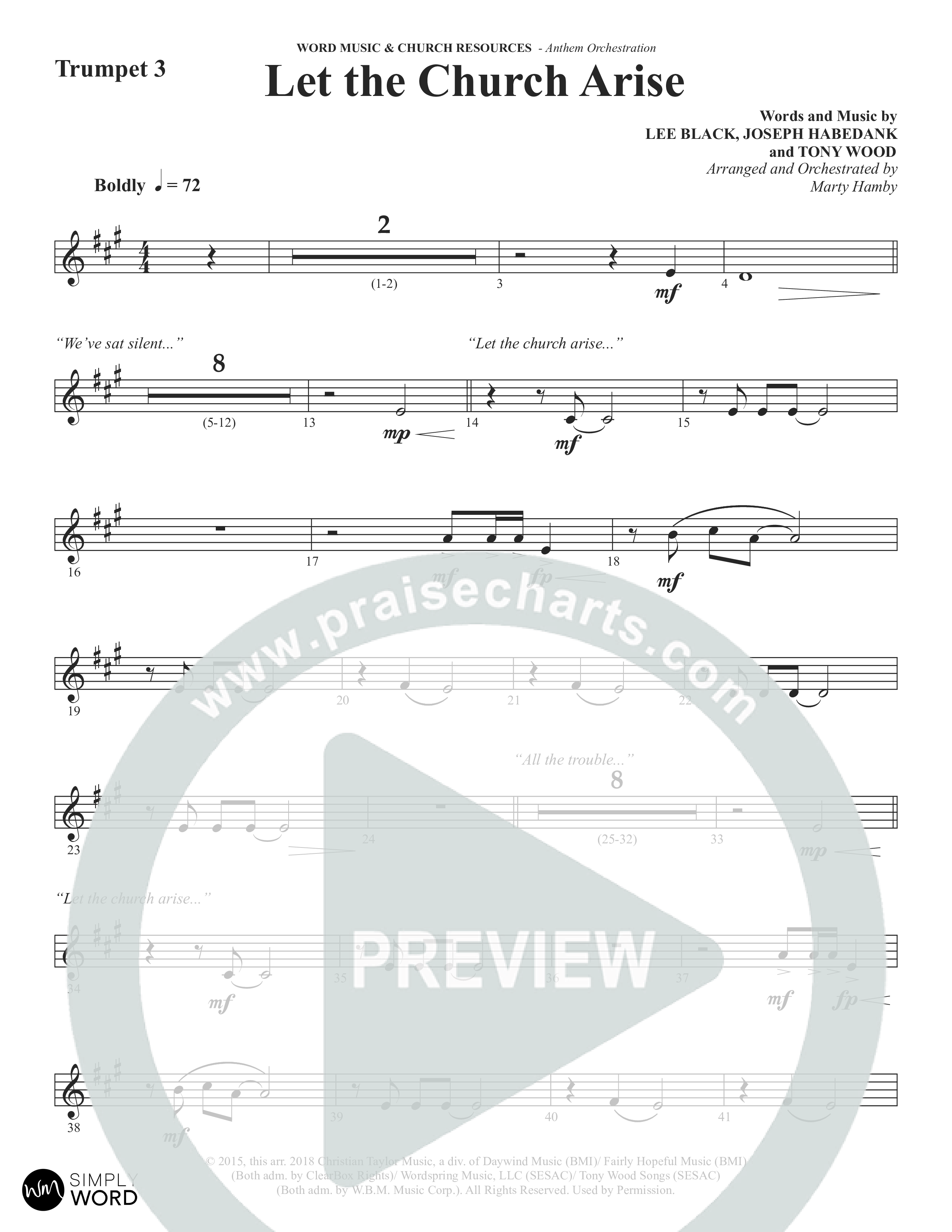 Let The Church Arise (Choral Anthem SATB) Trumpet 3 (Word Music Choral / Arr. Marty Hamby)