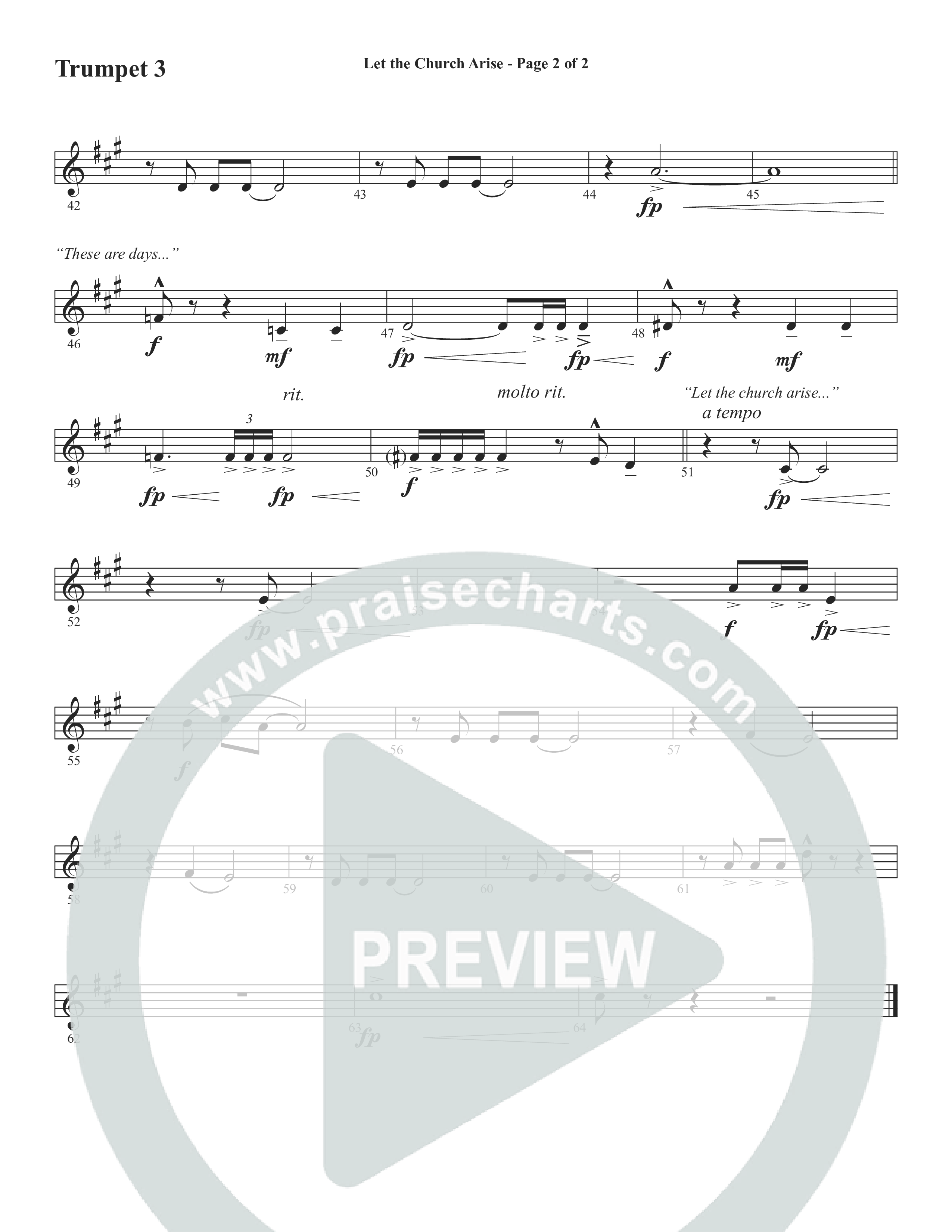 Let The Church Arise (Choral Anthem SATB) Trumpet 3 (Word Music Choral / Arr. Marty Hamby)