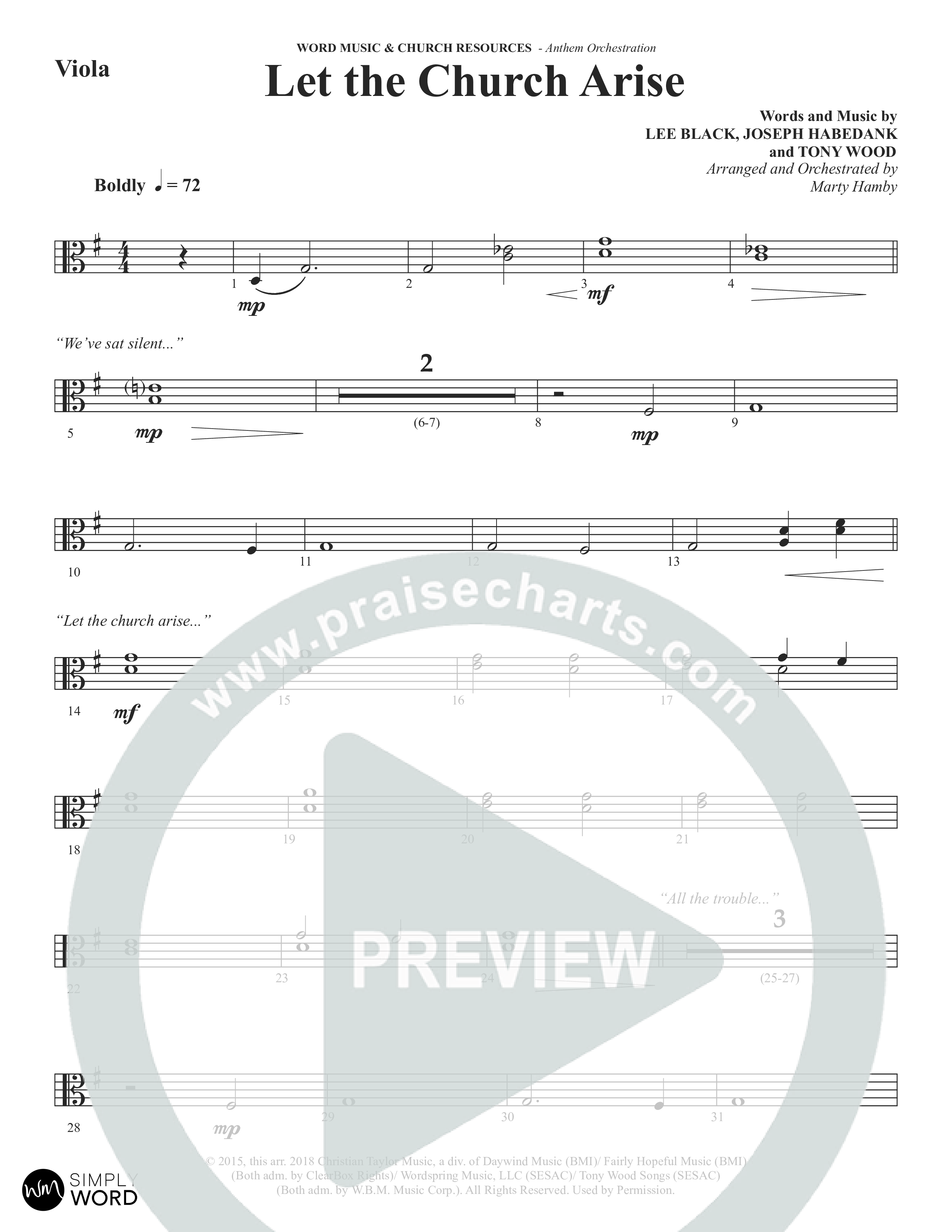 Let The Church Arise (Choral Anthem SATB) Viola (Word Music Choral / Arr. Marty Hamby)