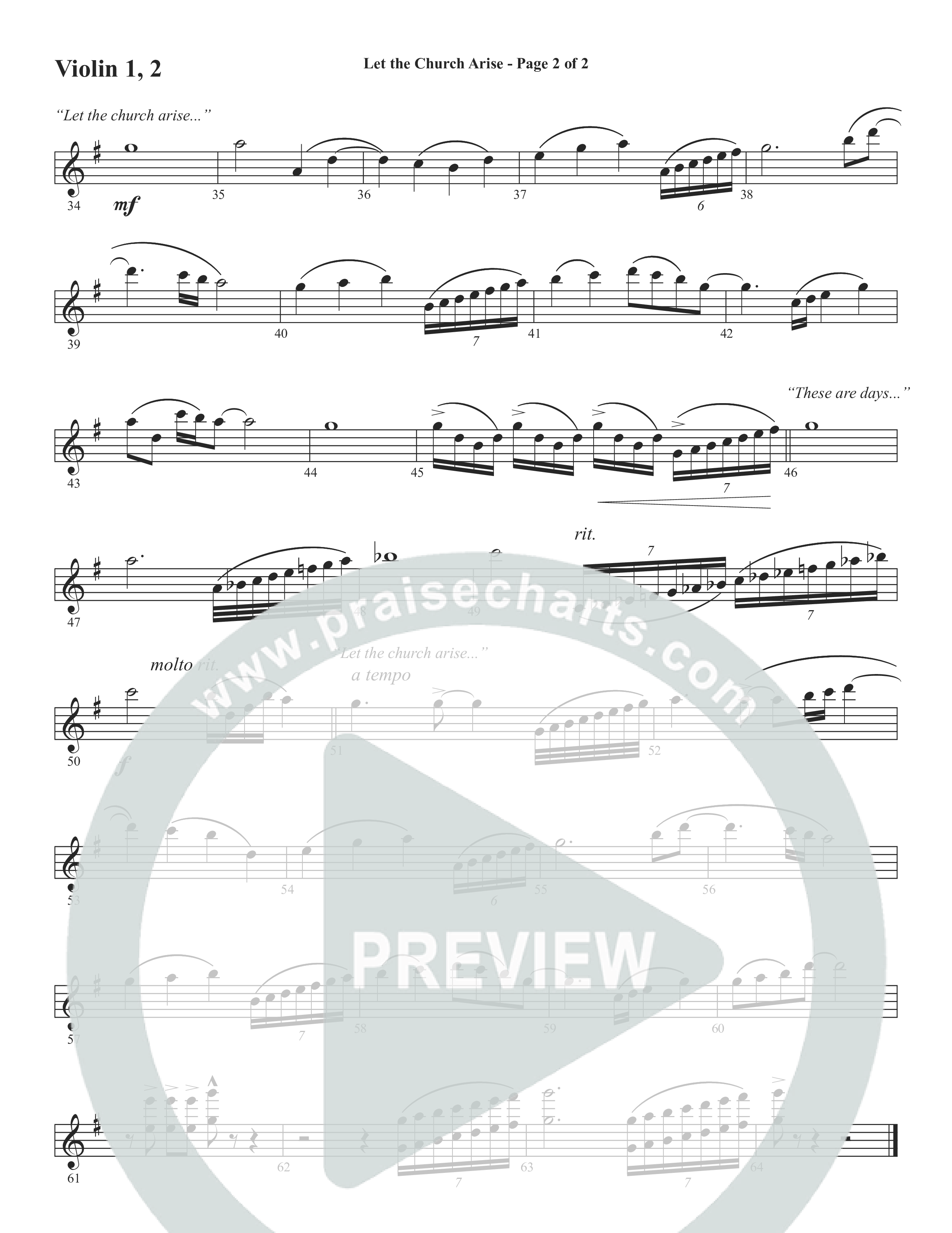 Let The Church Arise (Choral Anthem SATB) Violin 1/2 (Word Music Choral / Arr. Marty Hamby)