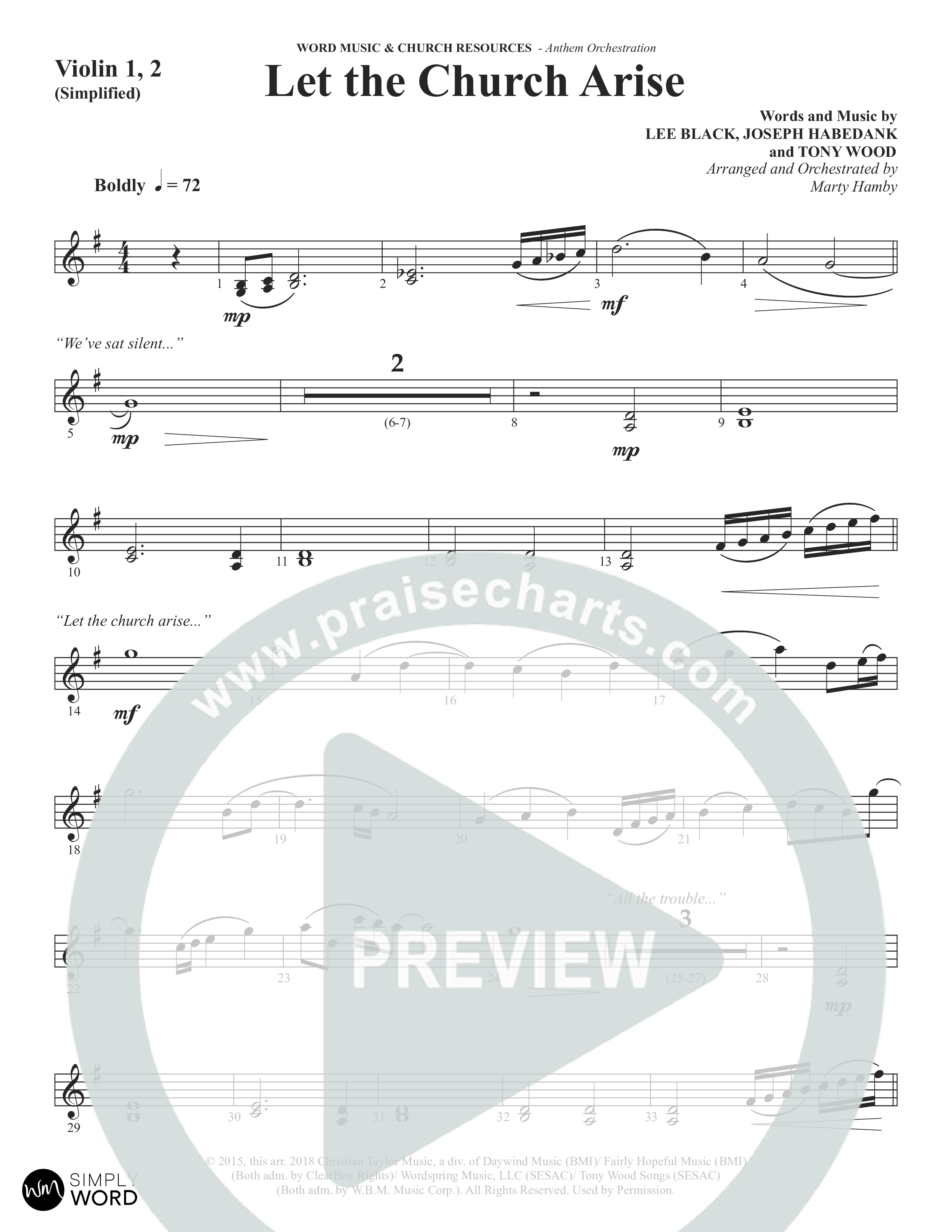 Let The Church Arise (Choral Anthem SATB) Violin 1/2 (Word Music Choral / Arr. Marty Hamby)