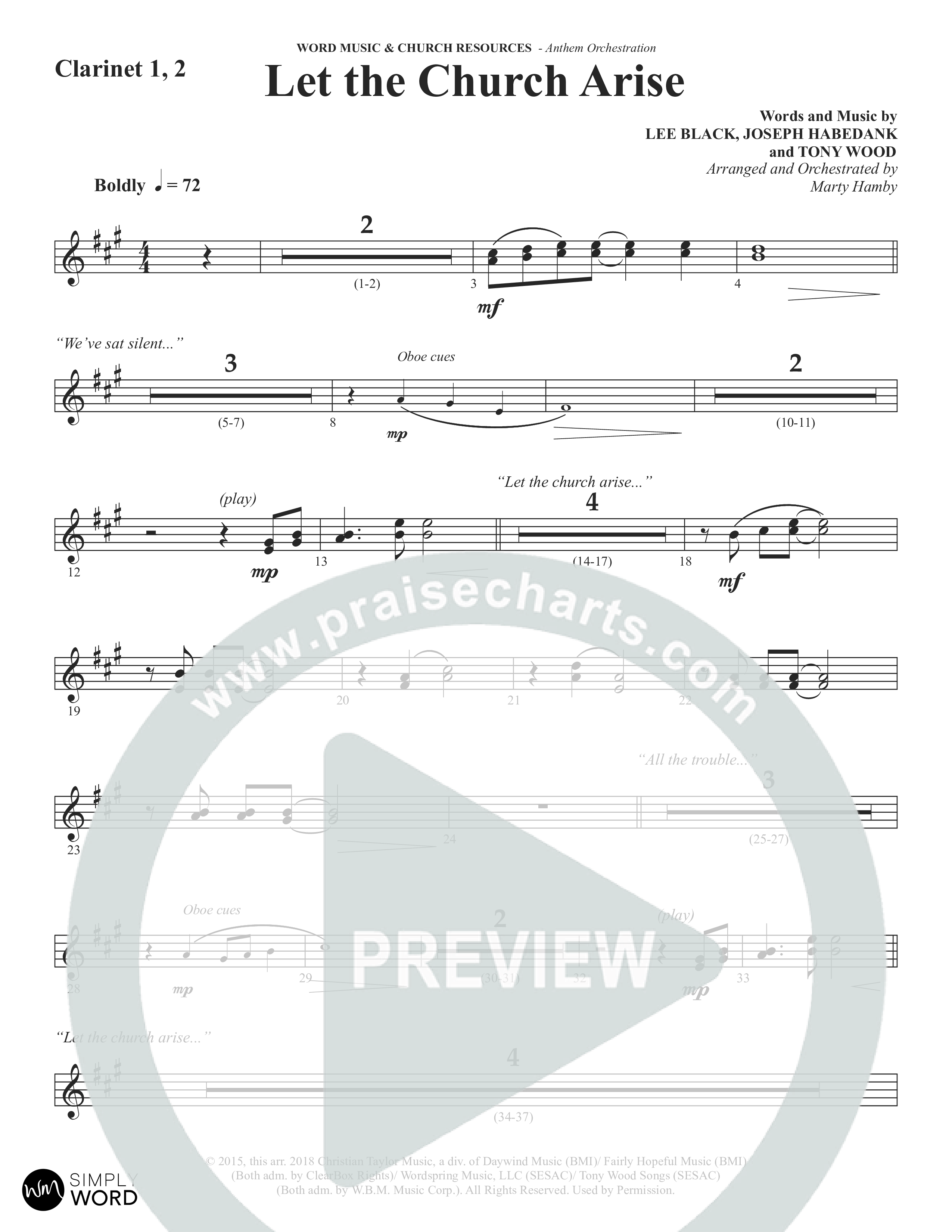 Let The Church Arise (Choral Anthem SATB) Clarinet 1/2 (Word Music Choral / Arr. Marty Hamby)