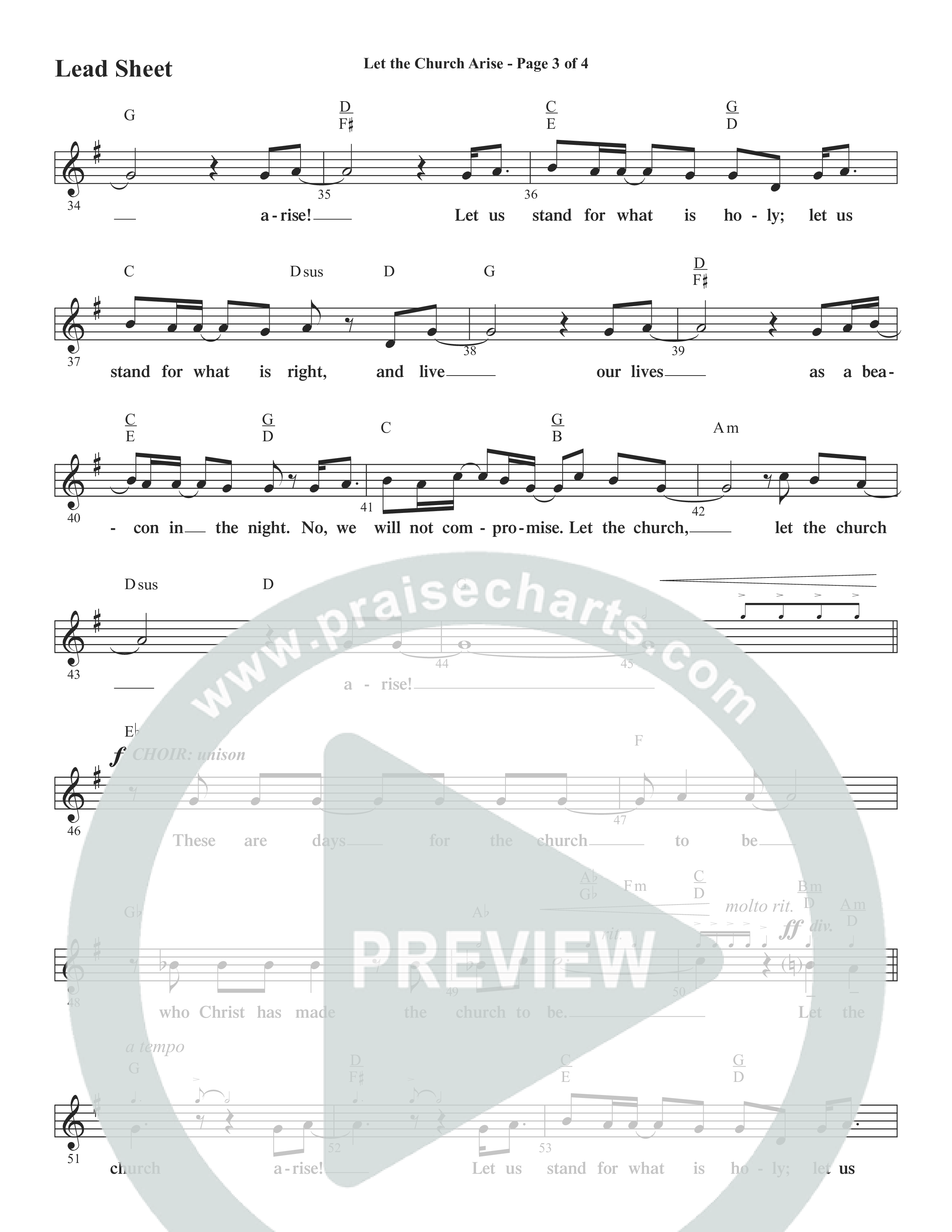 Let The Church Arise (Choral Anthem SATB) Lead Sheet (Melody) (Word Music Choral / Arr. Marty Hamby)