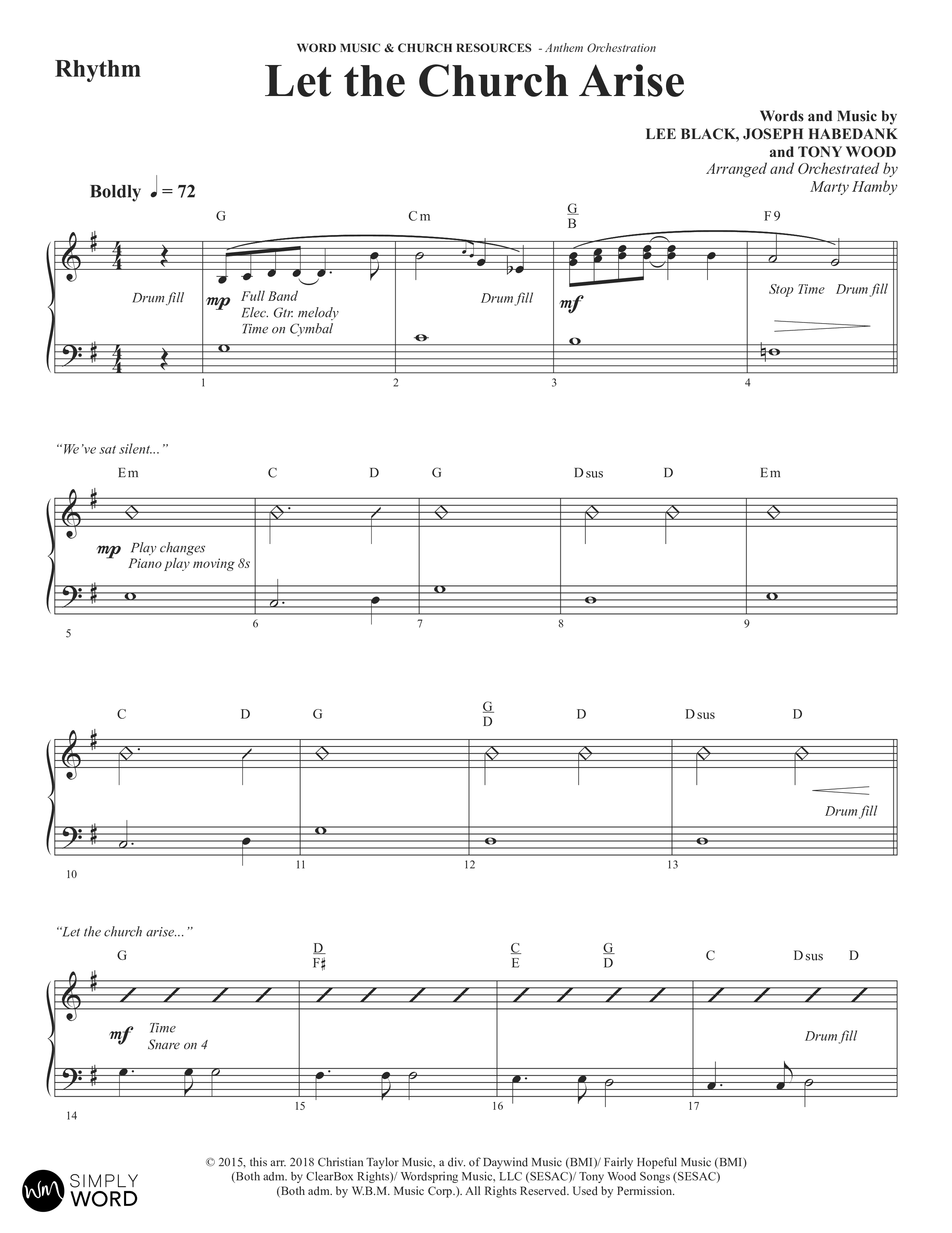 Let The Church Arise (Choral Anthem SATB) Rhythm Chart (Word Music Choral / Arr. Marty Hamby)