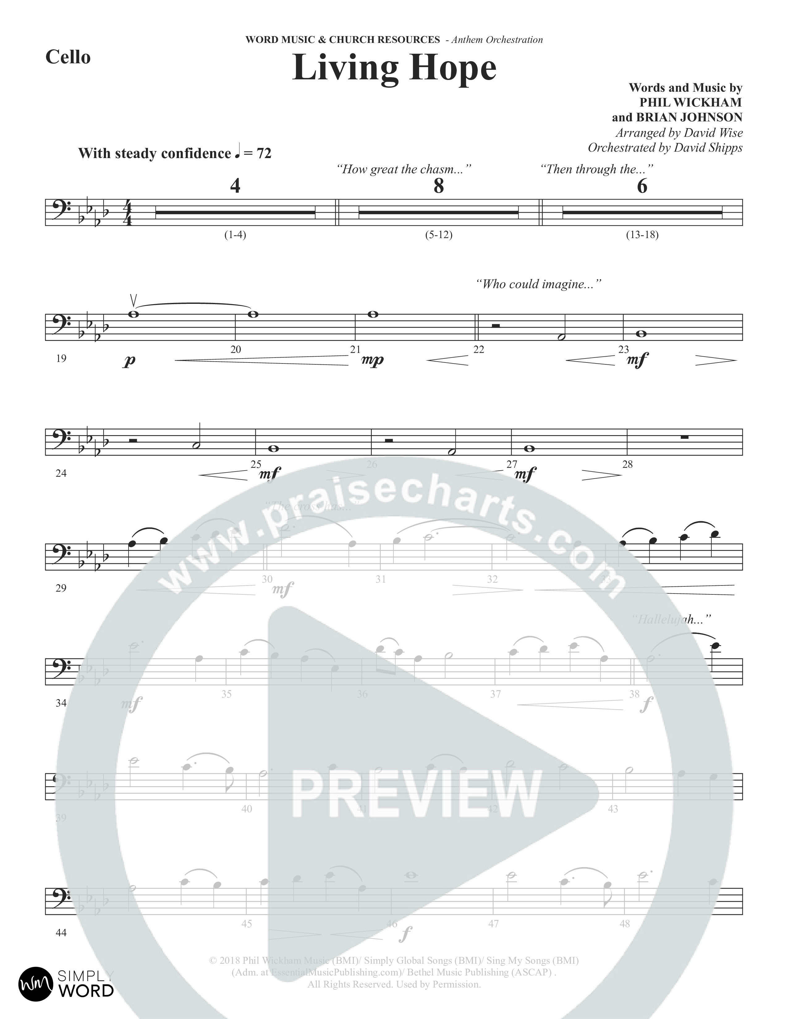 Living Hope (Choral Anthem SATB) Cello (Word Music Choral / Arr. David Wise)