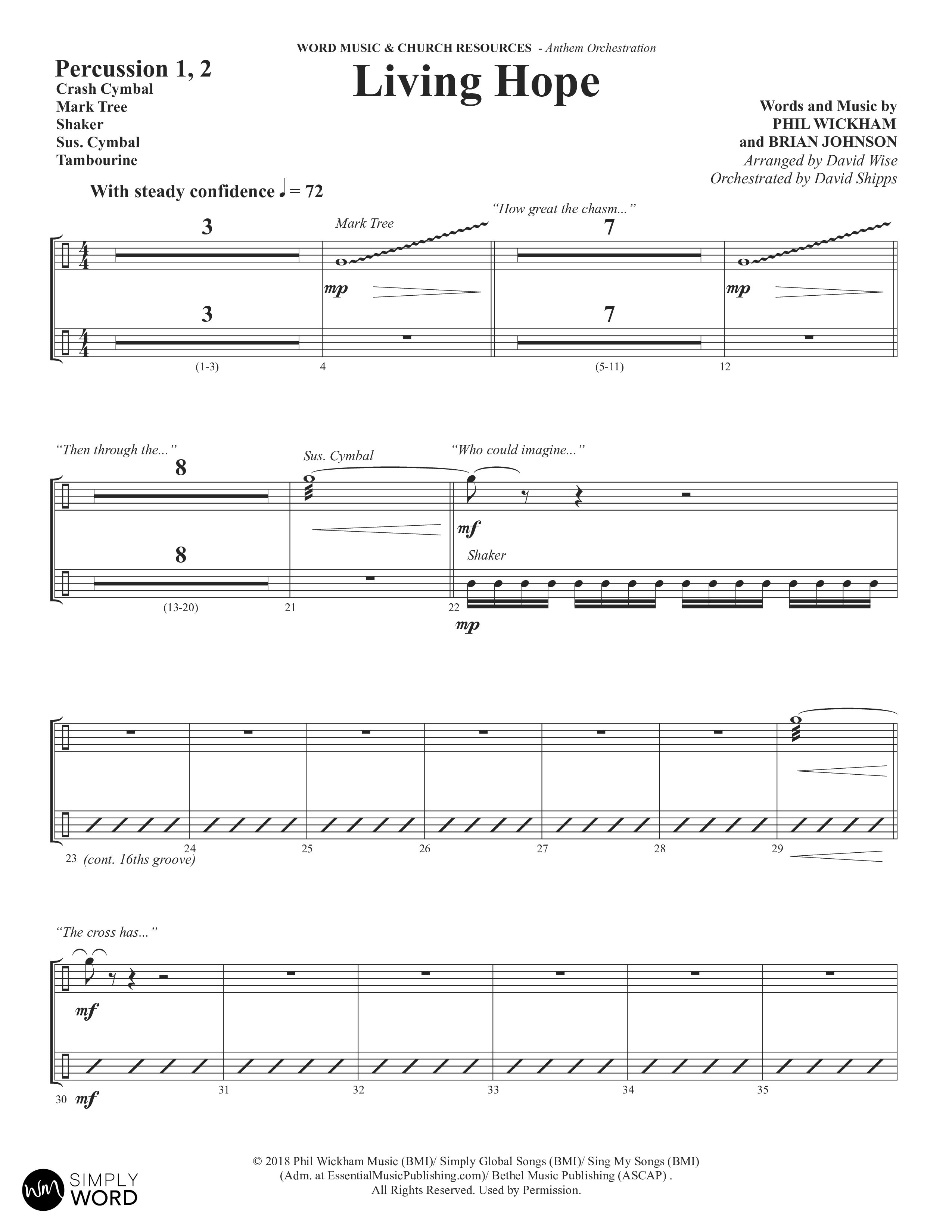 Living Hope (Choral Anthem SATB) Percussion 1/2 (Word Music Choral / Arr. David Wise)