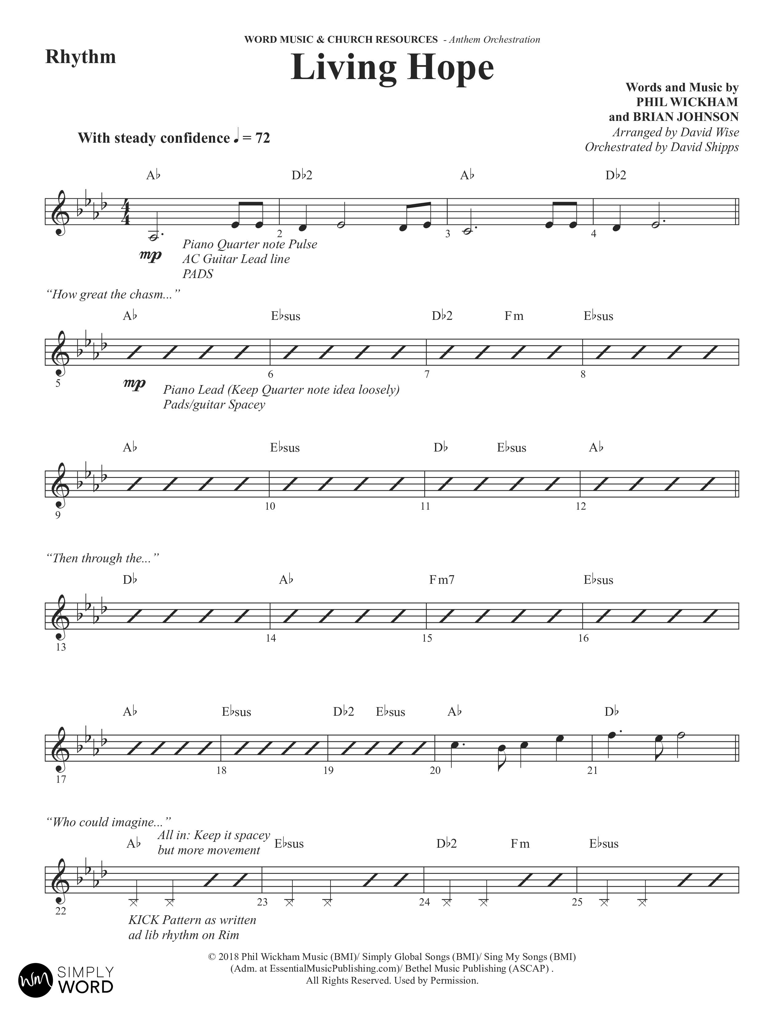 Living Hope (Choral Anthem SATB) Rhythm Chart (Word Music Choral / Arr. David Wise)