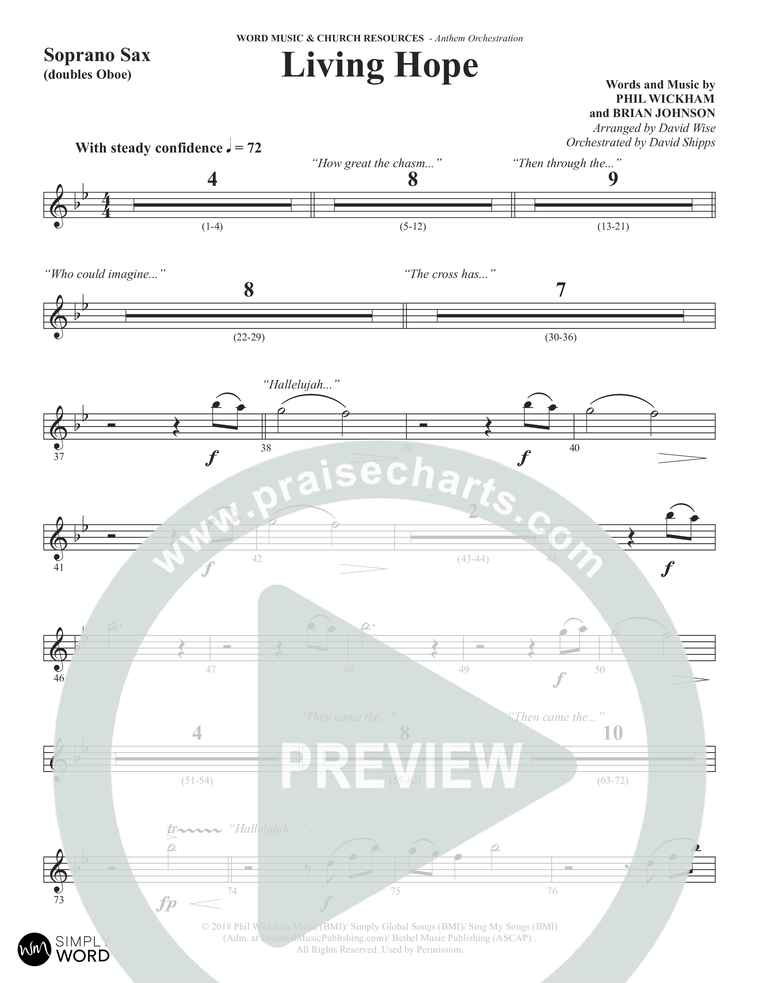 Living Hope (Choral Anthem SATB) Soprano Sax (Word Music Choral / Arr. David Wise)