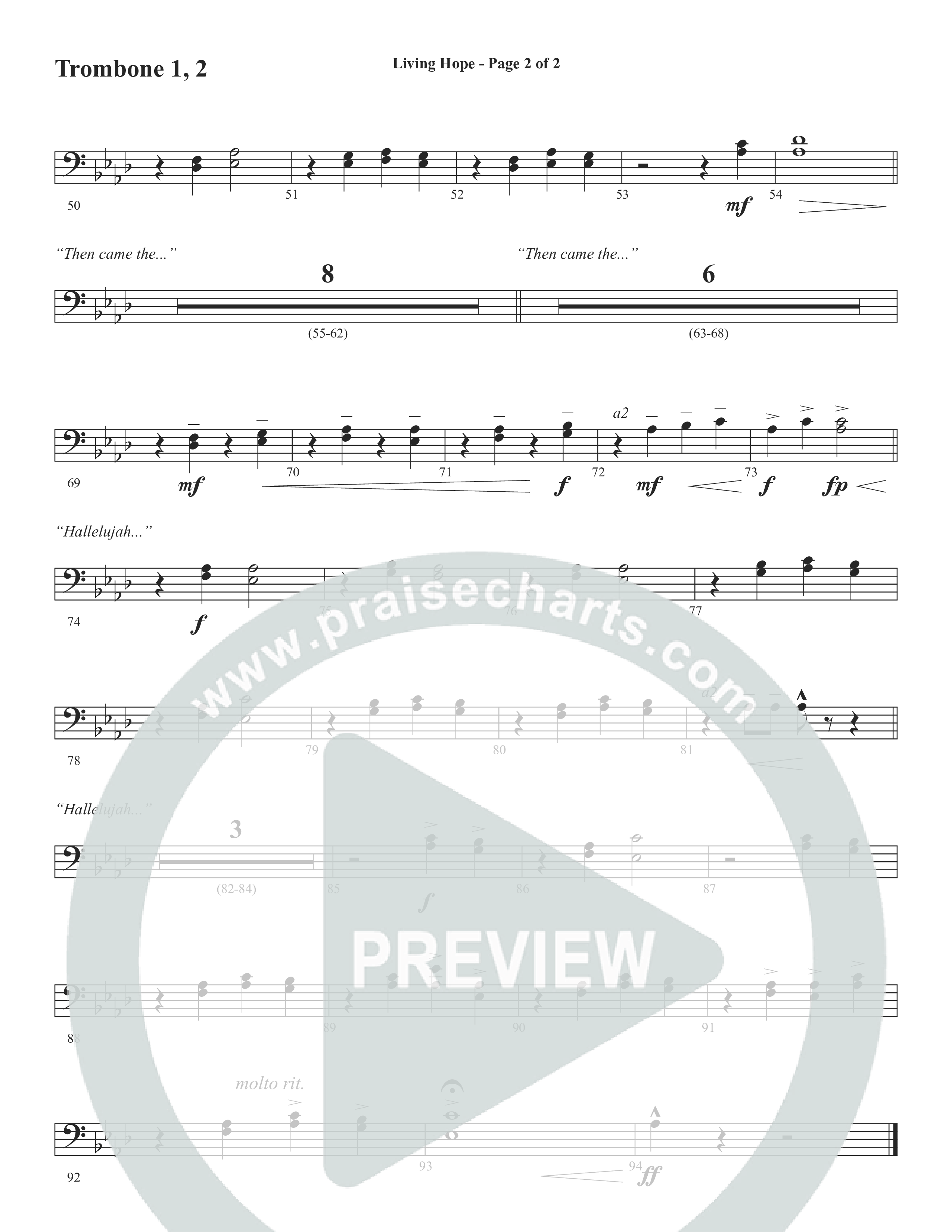 Living Hope (Choral Anthem SATB) Trombone 1/2 (Word Music Choral / Arr. David Wise)