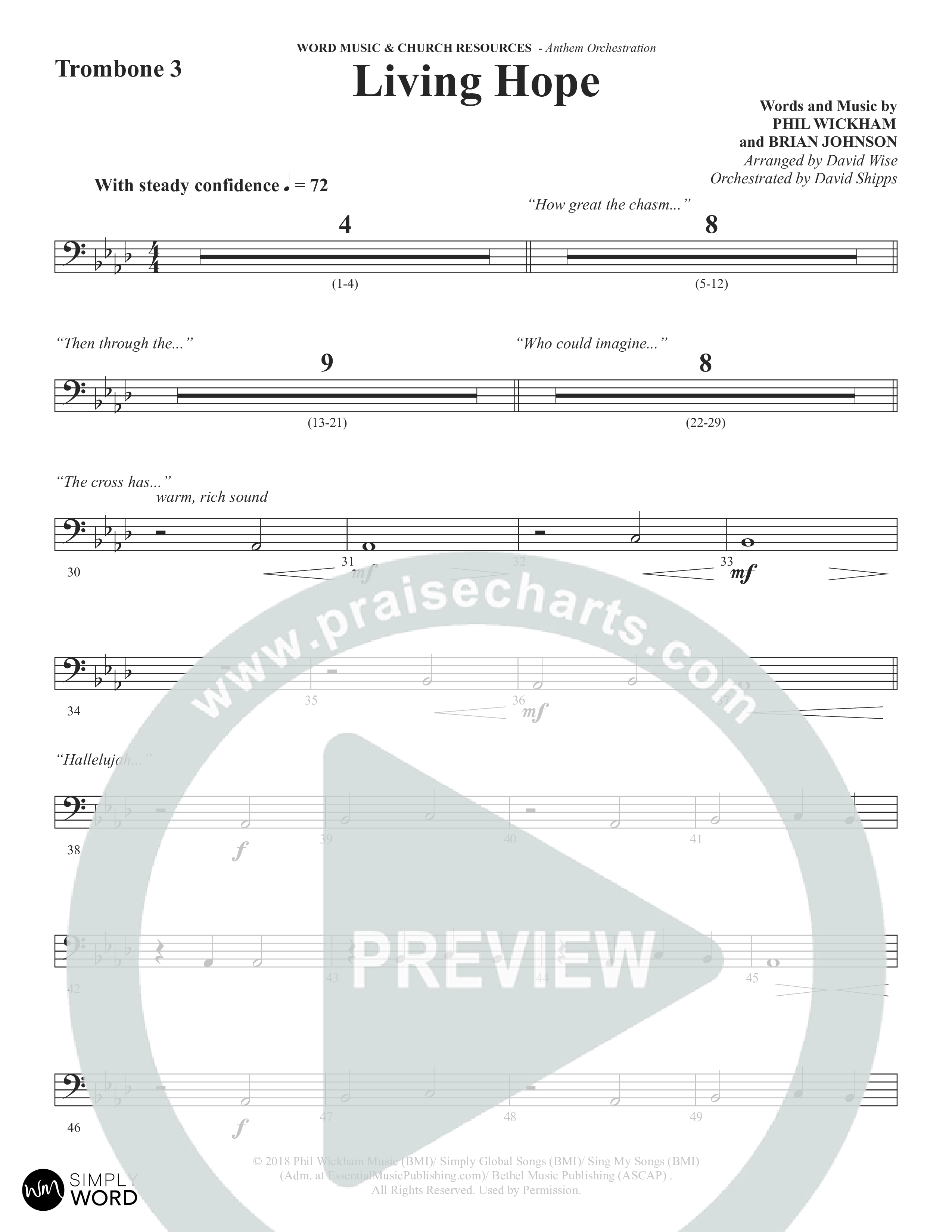 Living Hope (Choral Anthem SATB) Trombone 3 (Word Music Choral / Arr. David Wise)