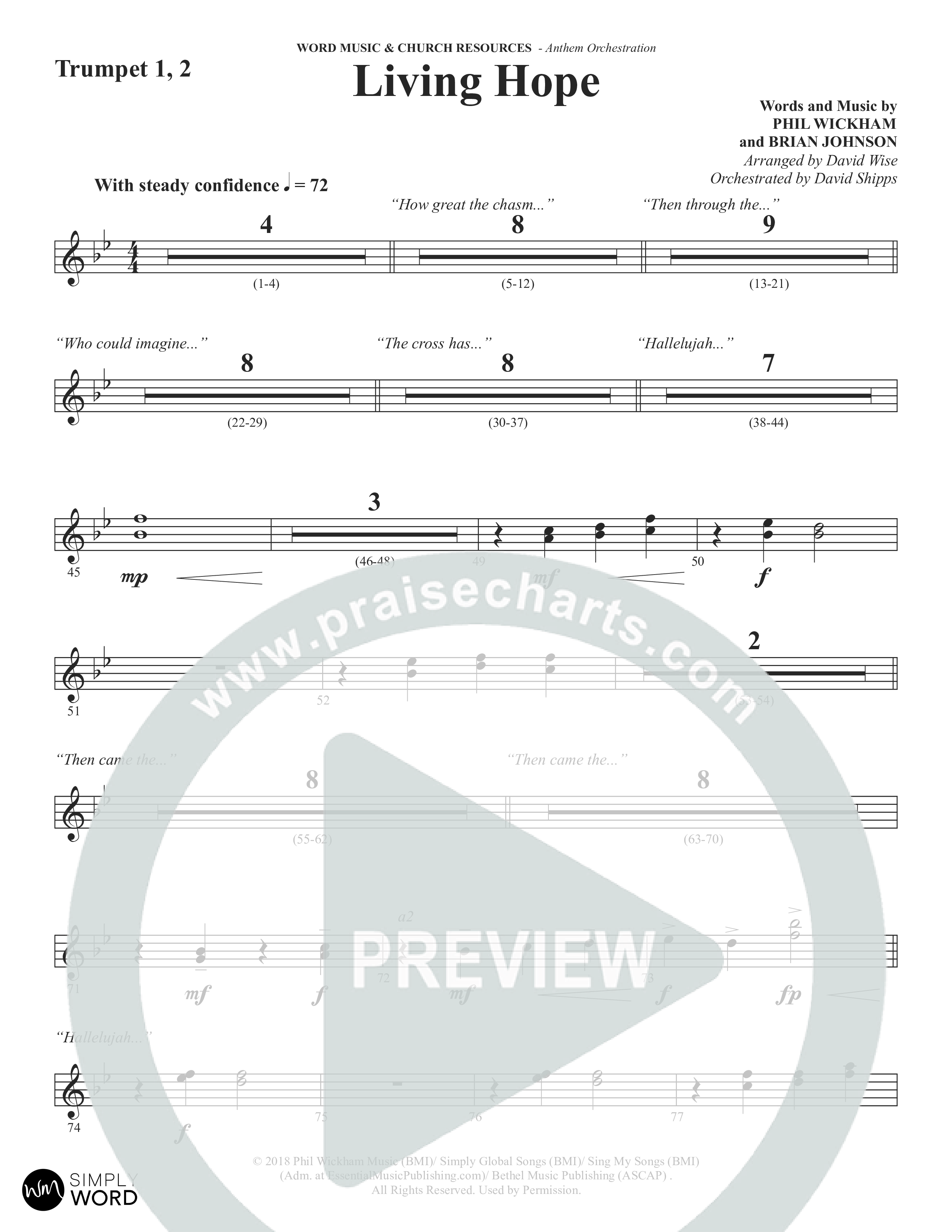 Living Hope (Choral Anthem SATB) Trumpet 1,2 (Word Music Choral / Arr. David Wise)