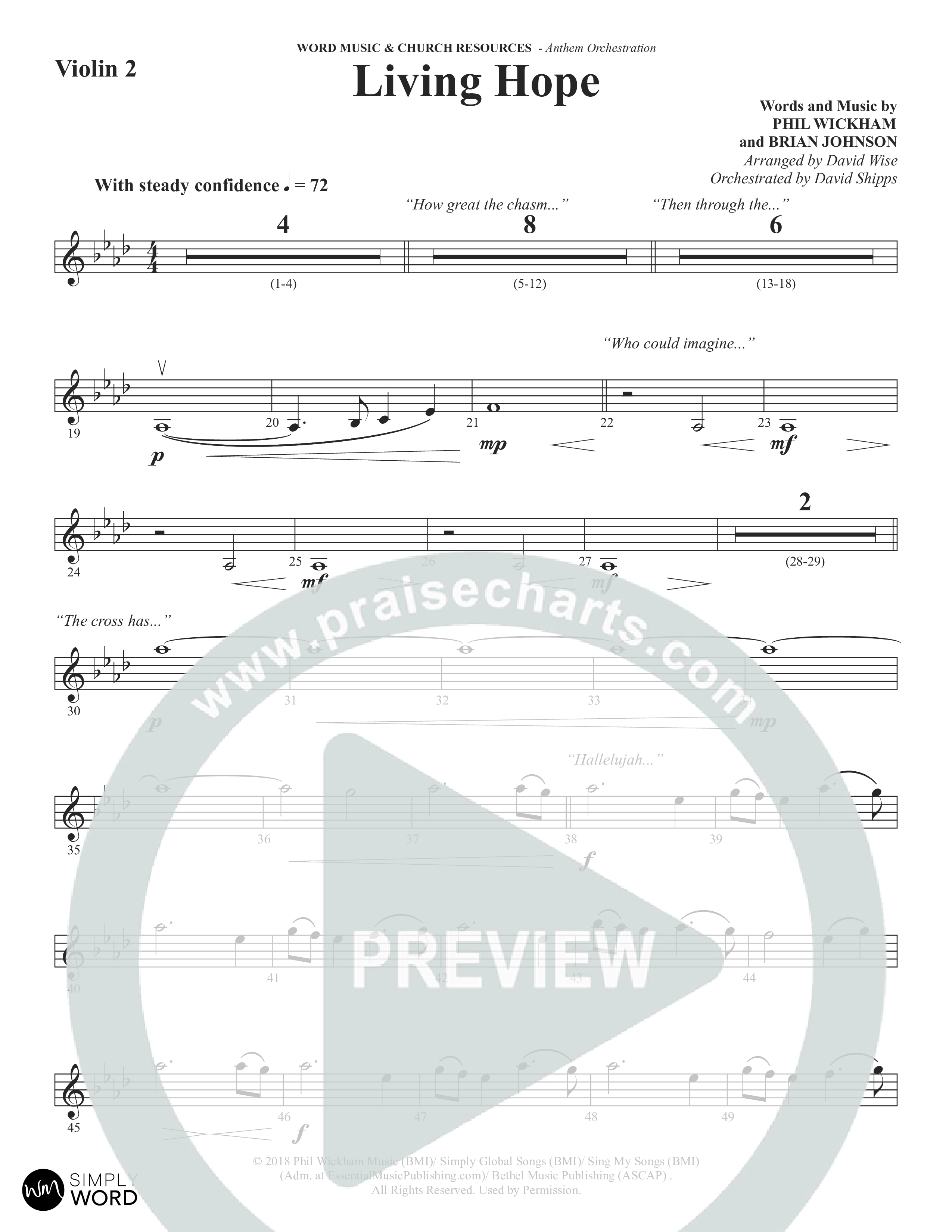 Living Hope (Choral Anthem SATB) Violin 1/2 (Word Music Choral / Arr. David Wise)