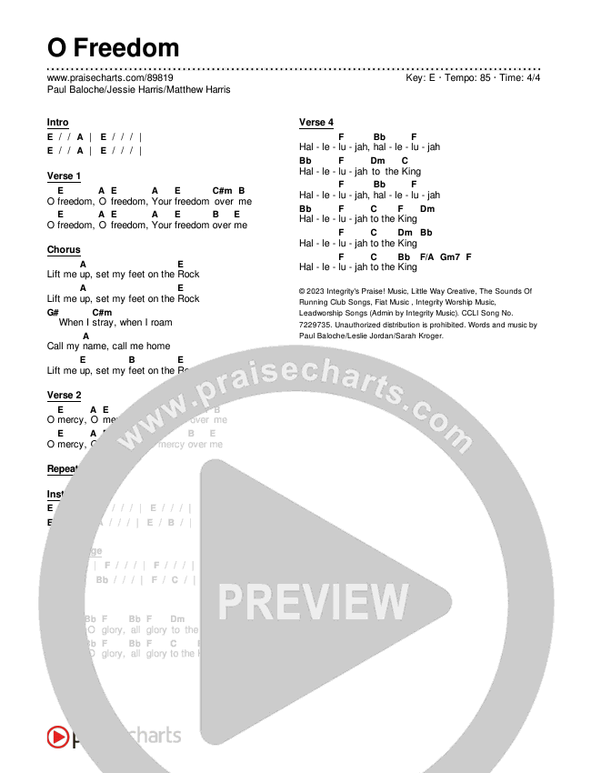 O Freedom Chord Chart (Paul Baloche / Jessie Harris / Matthew Harris)